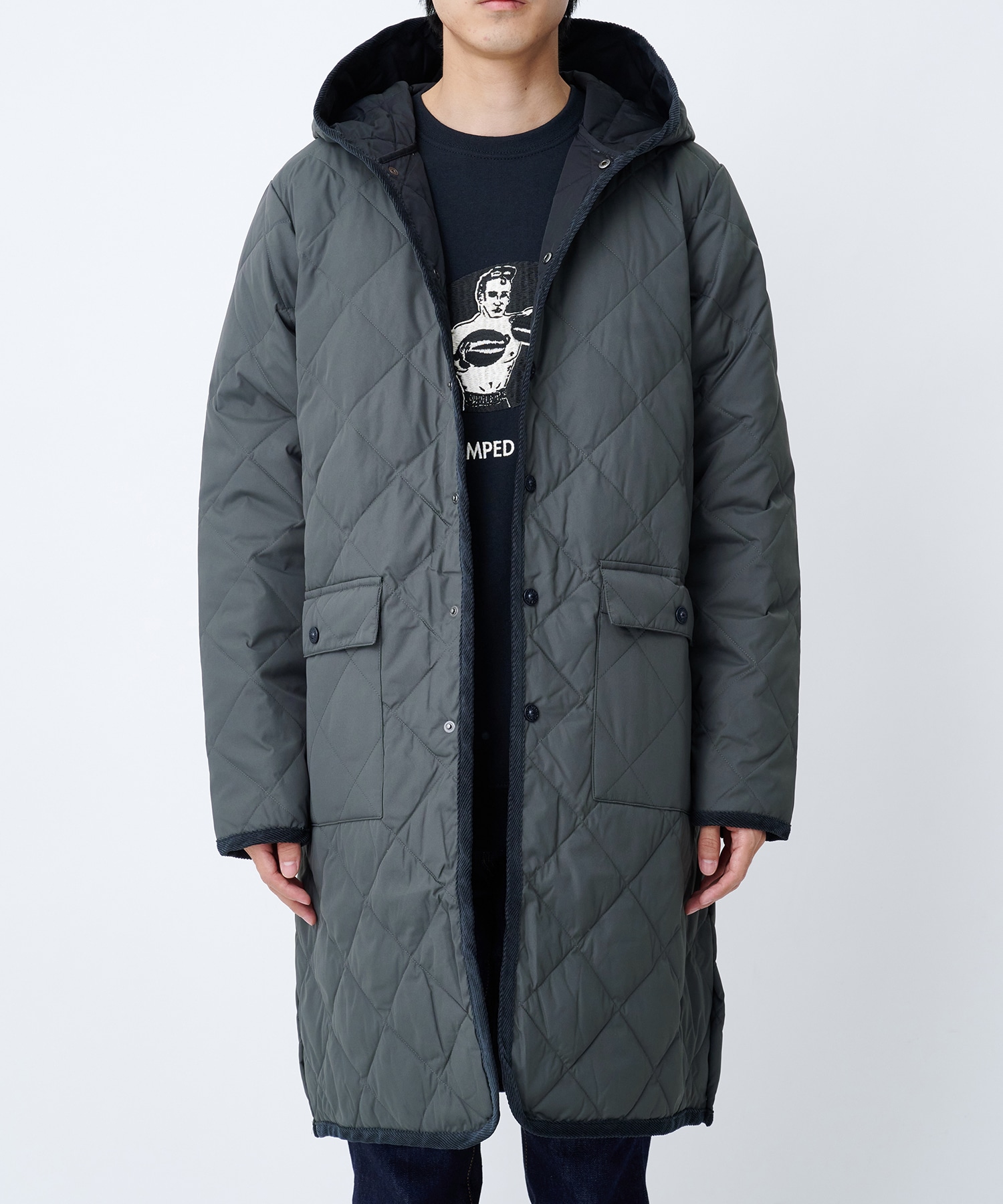 PIPING HOOD LONG DOWN COAT | TAION