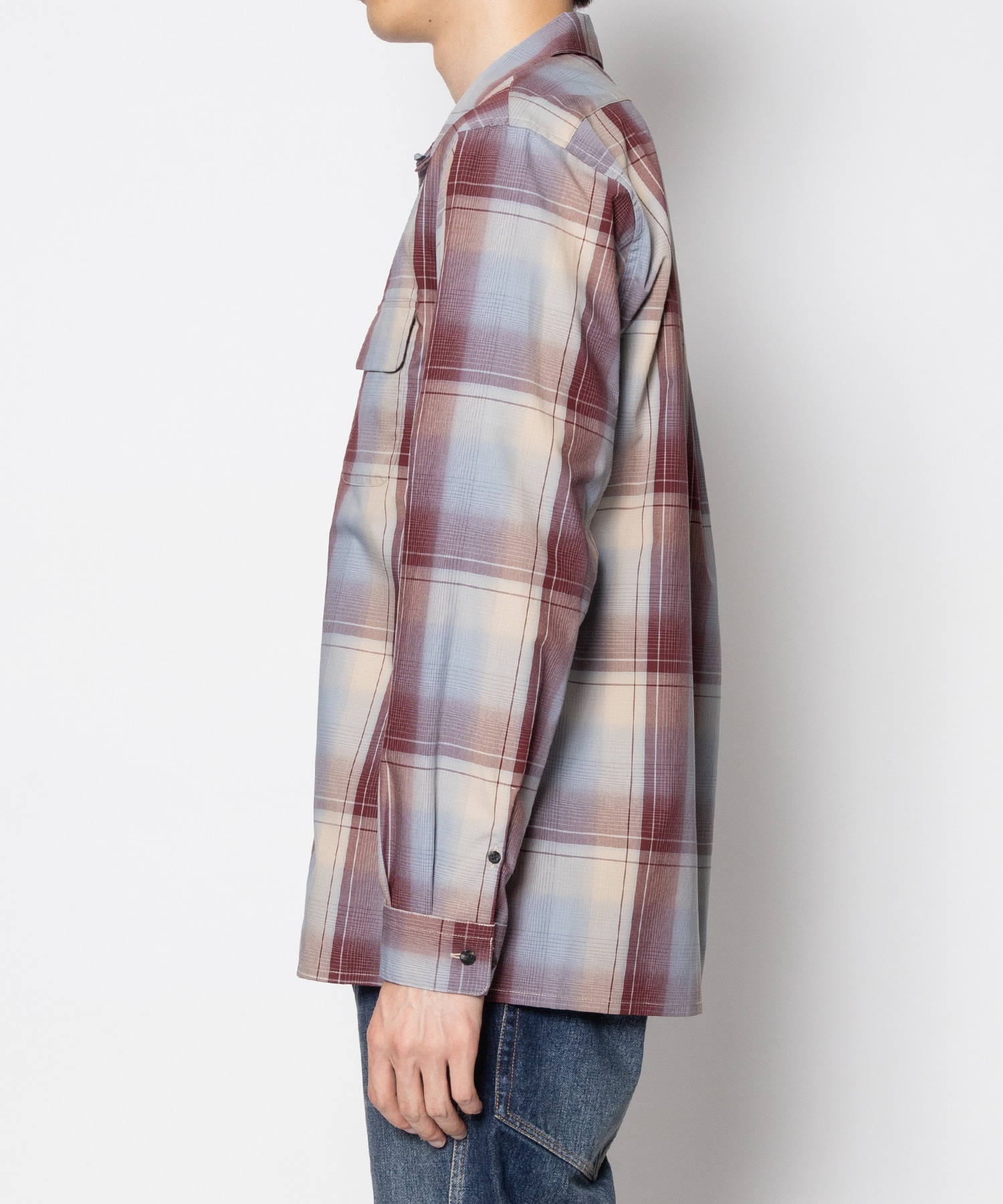 OMBRE PLAID OPEN COLLAR BLOUSE SUGARHILL