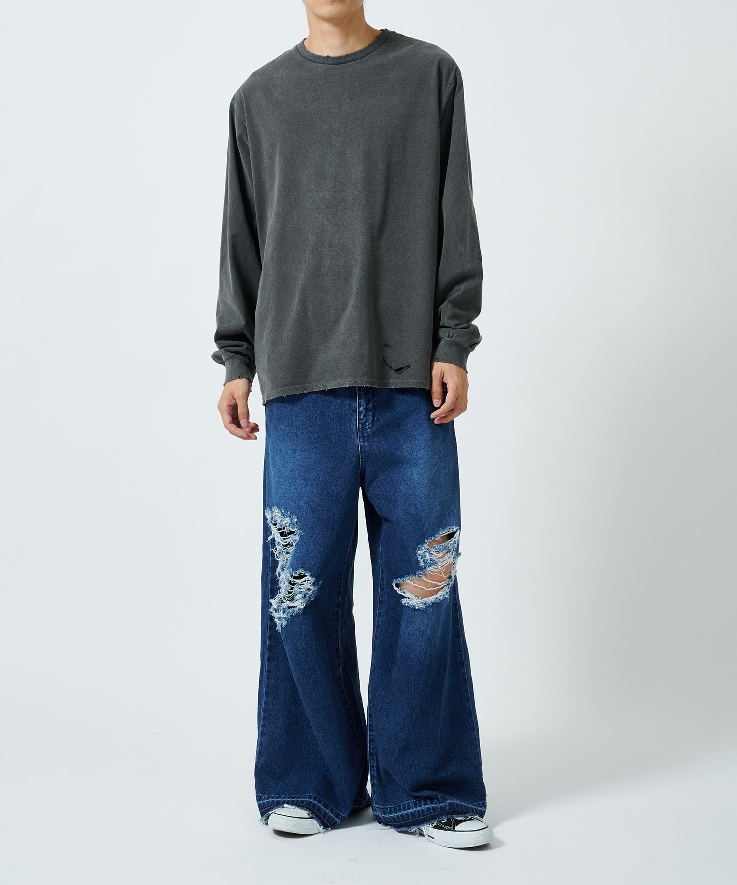 CREW NECK TEE L/S DAMAGED MARKAWARE/marka