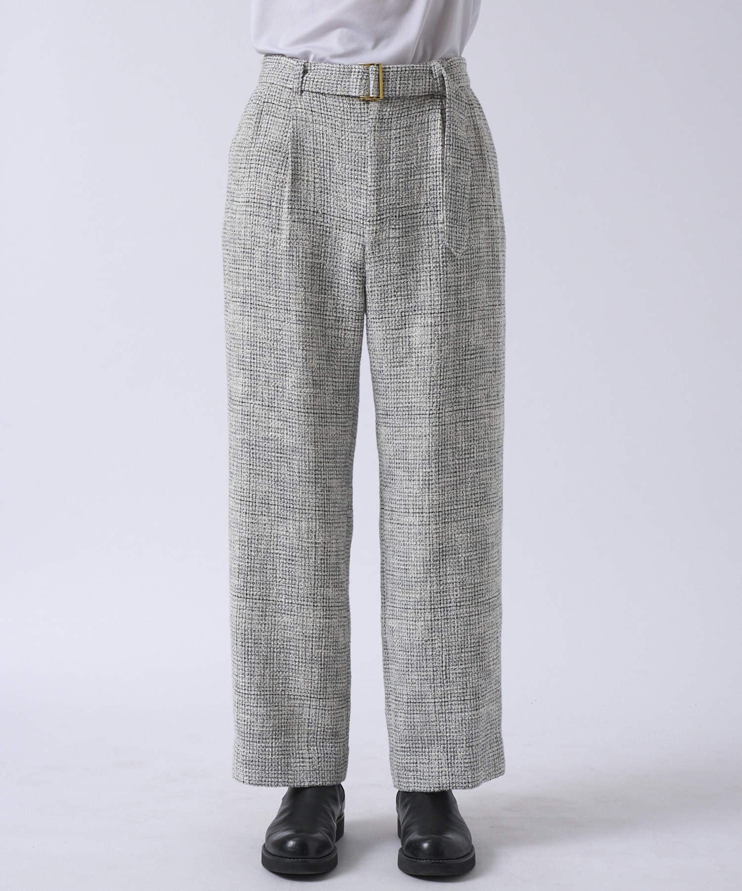 Butcher Tweed 2 Tuck Wide Pants with Long Belt CULLNI