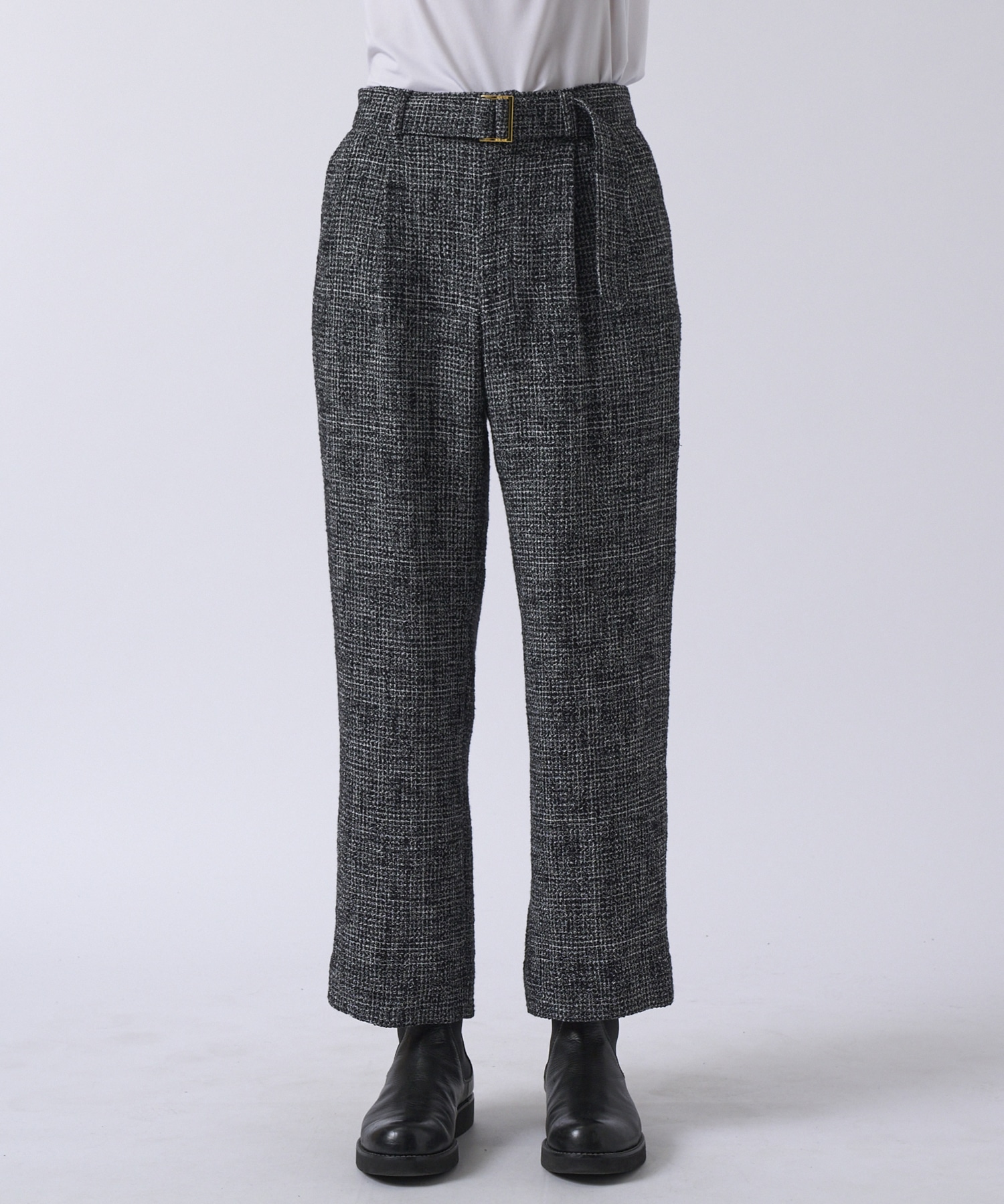 Butcher Tweed 2 Tuck Wide Pants with Long Belt CULLNI