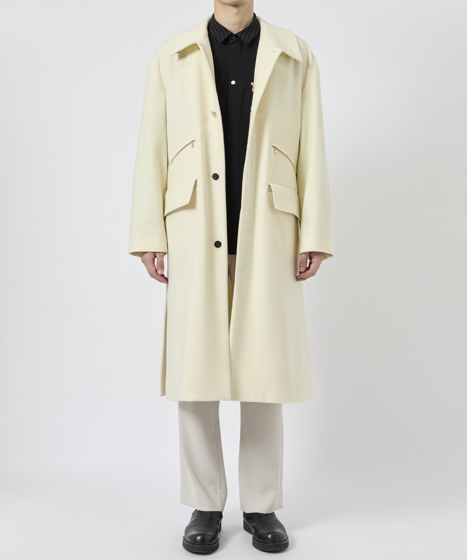 Wool Melton Double Pocket Long Coat CULLNI