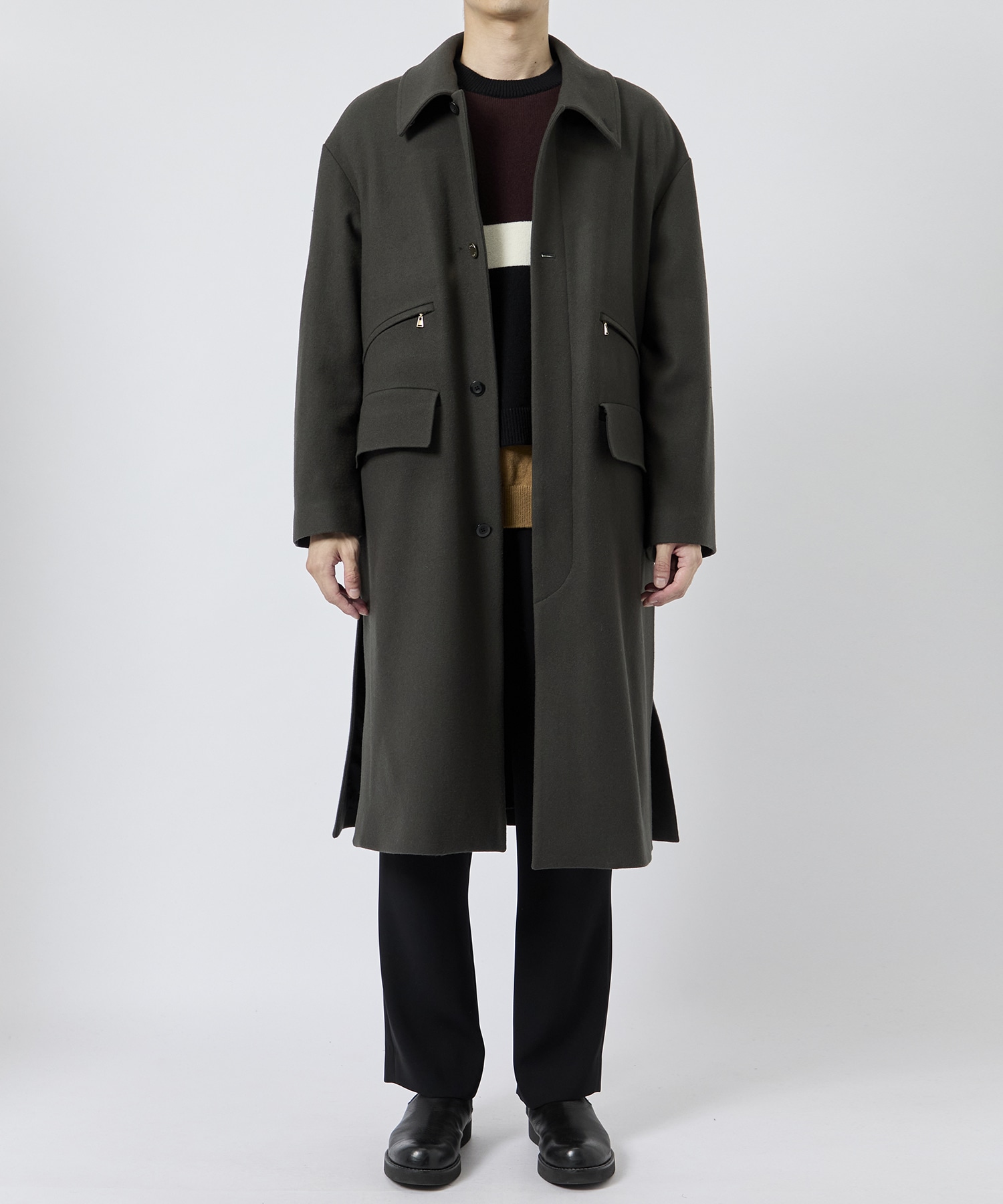 Wool Melton Double Pocket Long Coat CULLNI