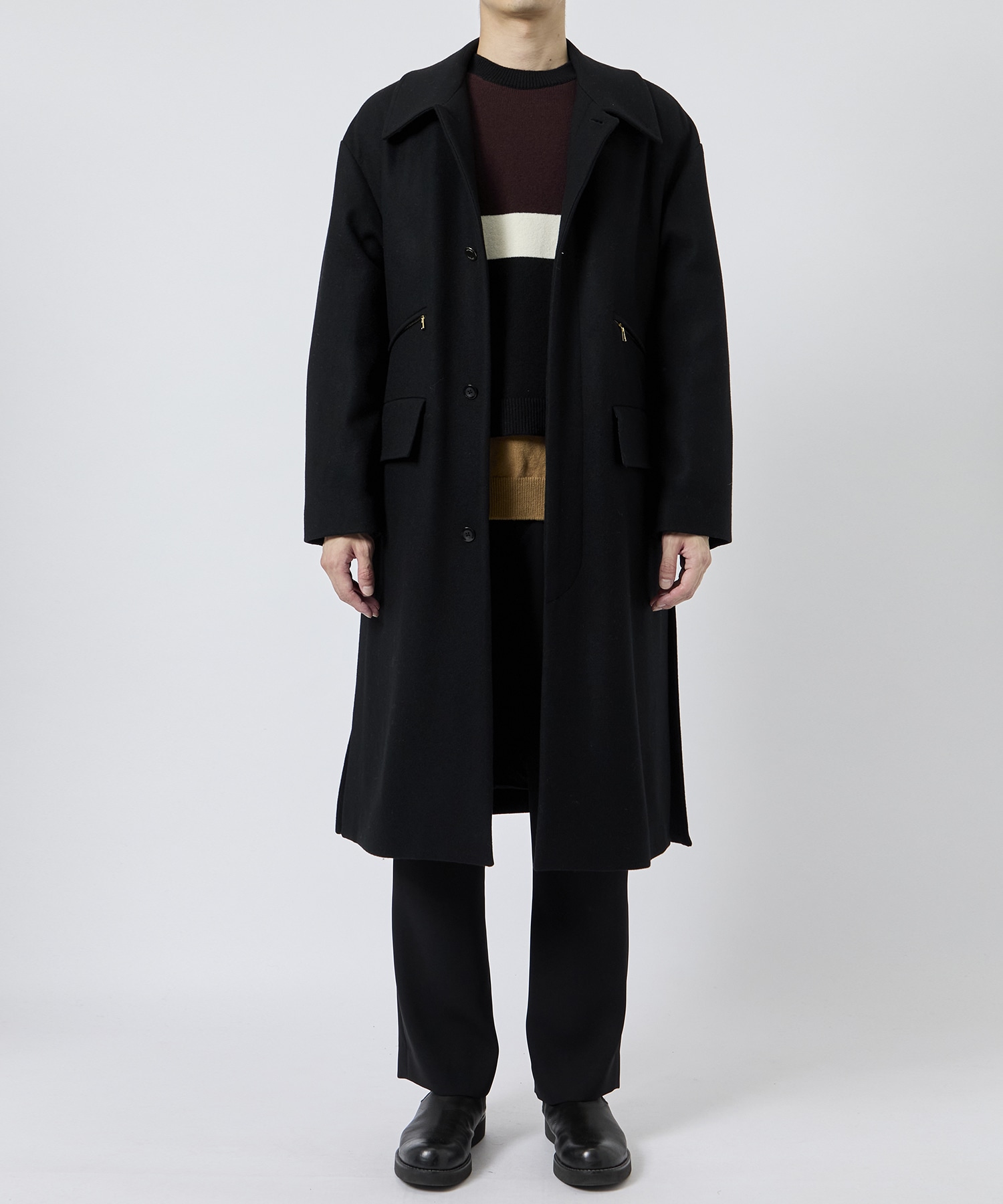 Wool Melton Double Pocket Long Coat CULLNI