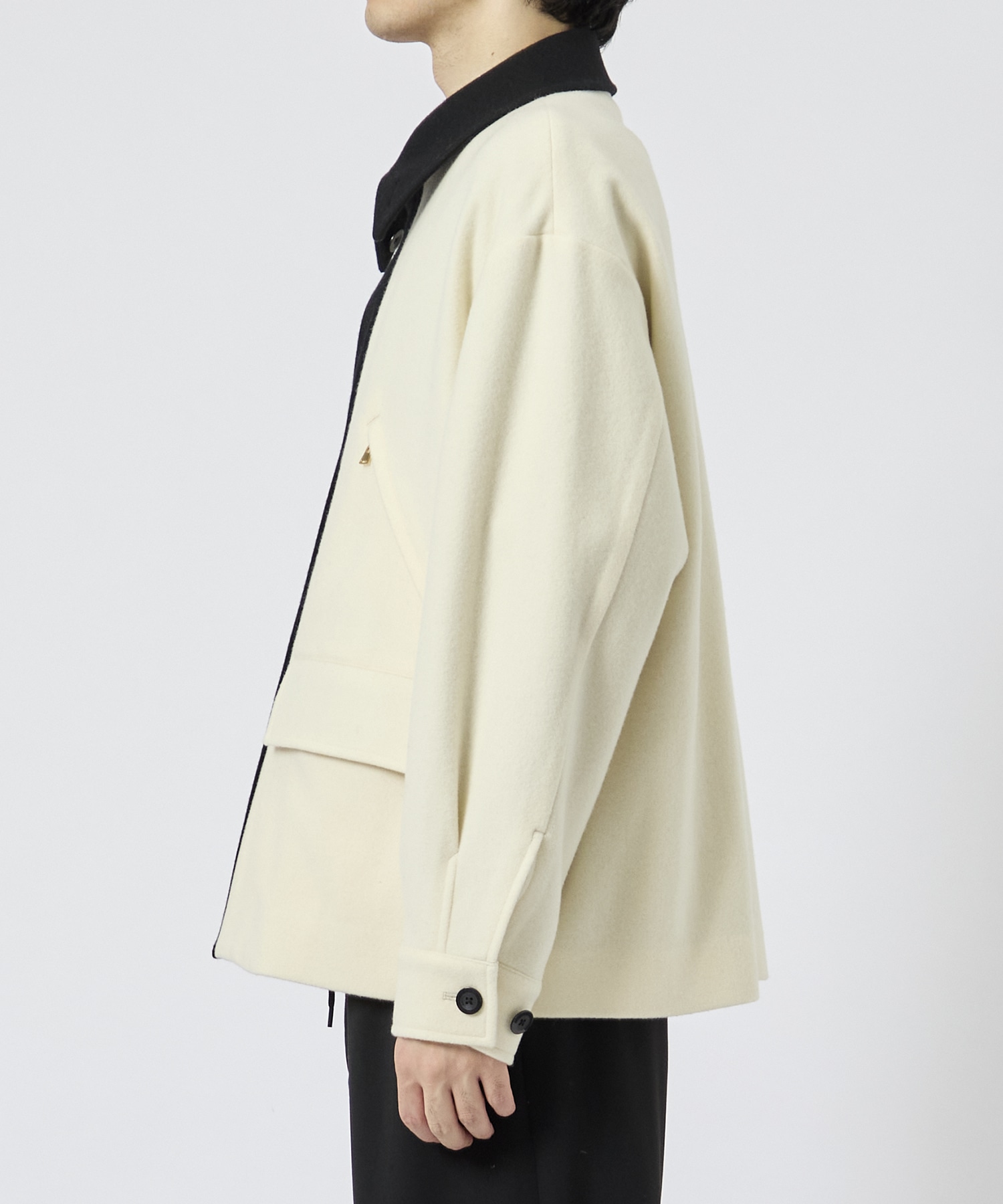 Bi Color Wool Melton Front Fly Short Coat CULLNI