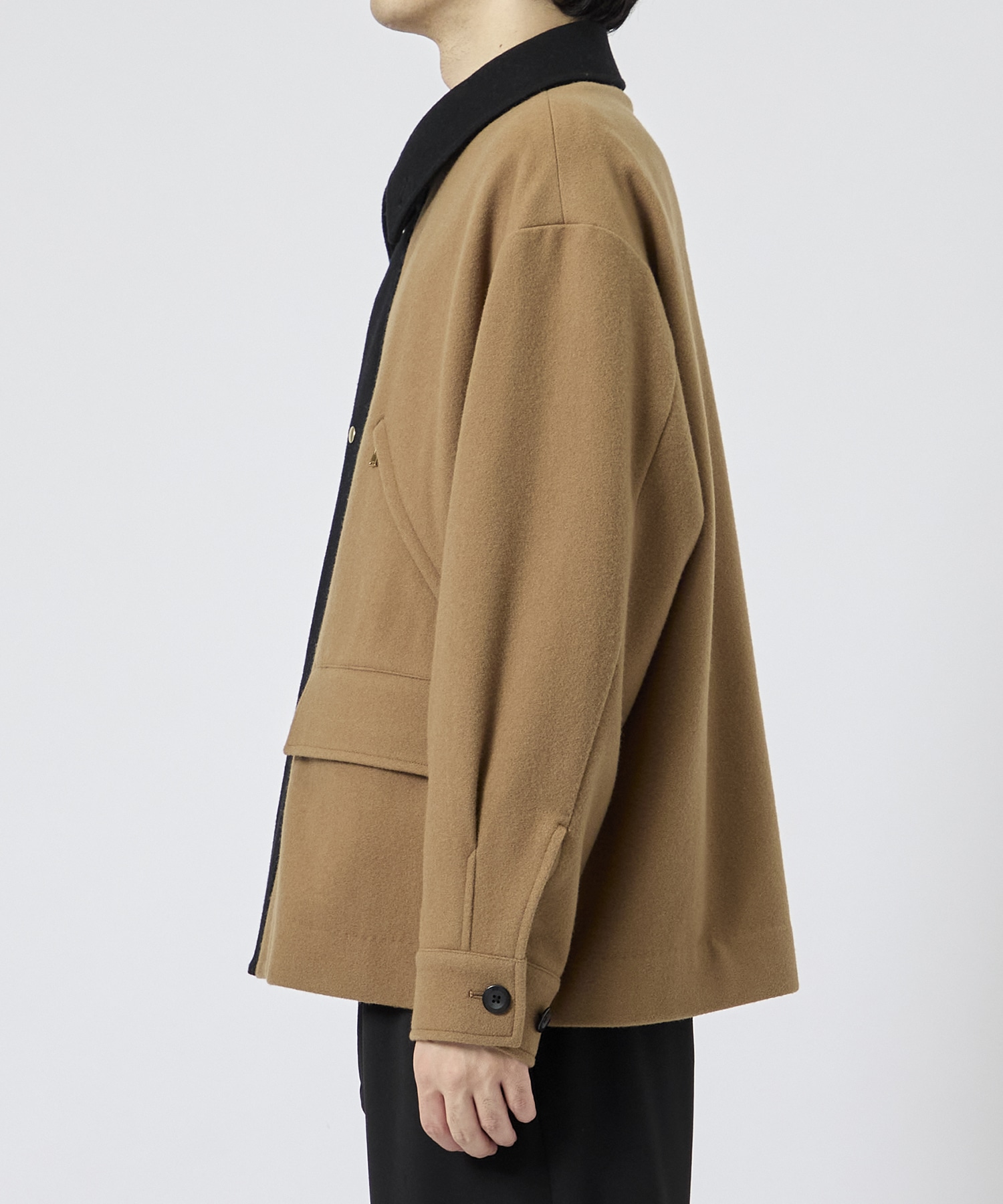 Bi Color Wool Melton Front Fly Short Coat CULLNI