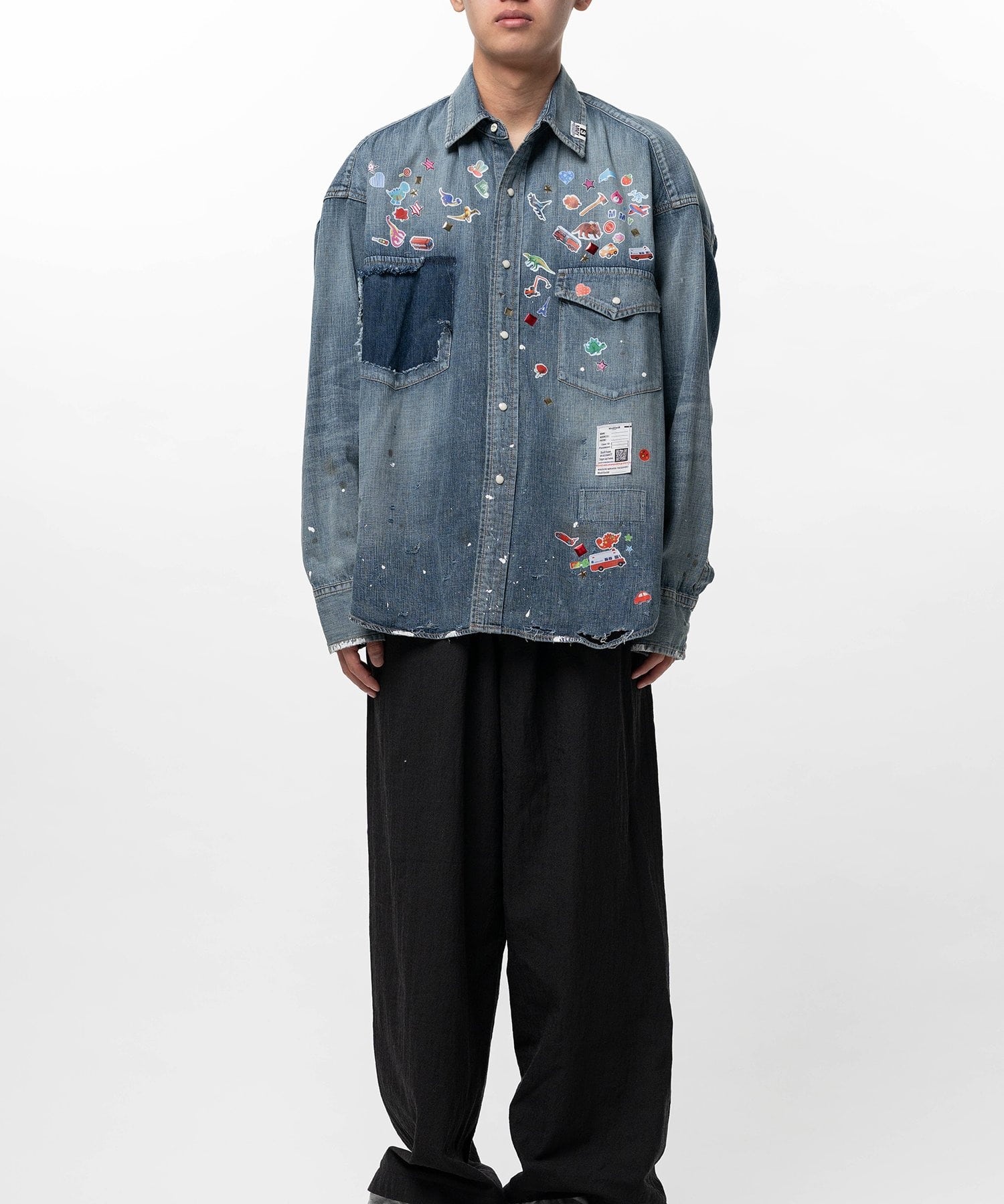 DENIM SHIRTS w STICKER Maison MIHARA YASUHIRO