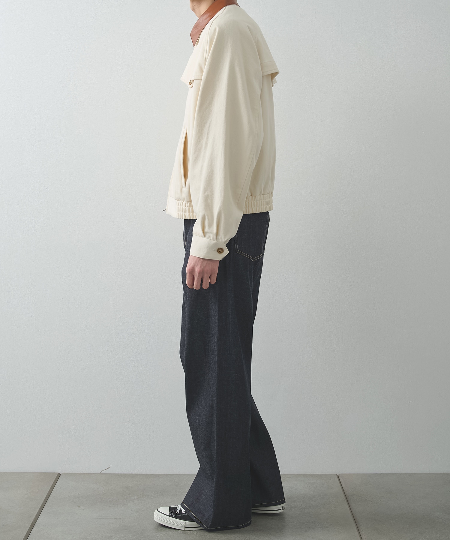 別注 LEATHER-COLLAR GUNFLAP ZIP BLOUSON IRENISA