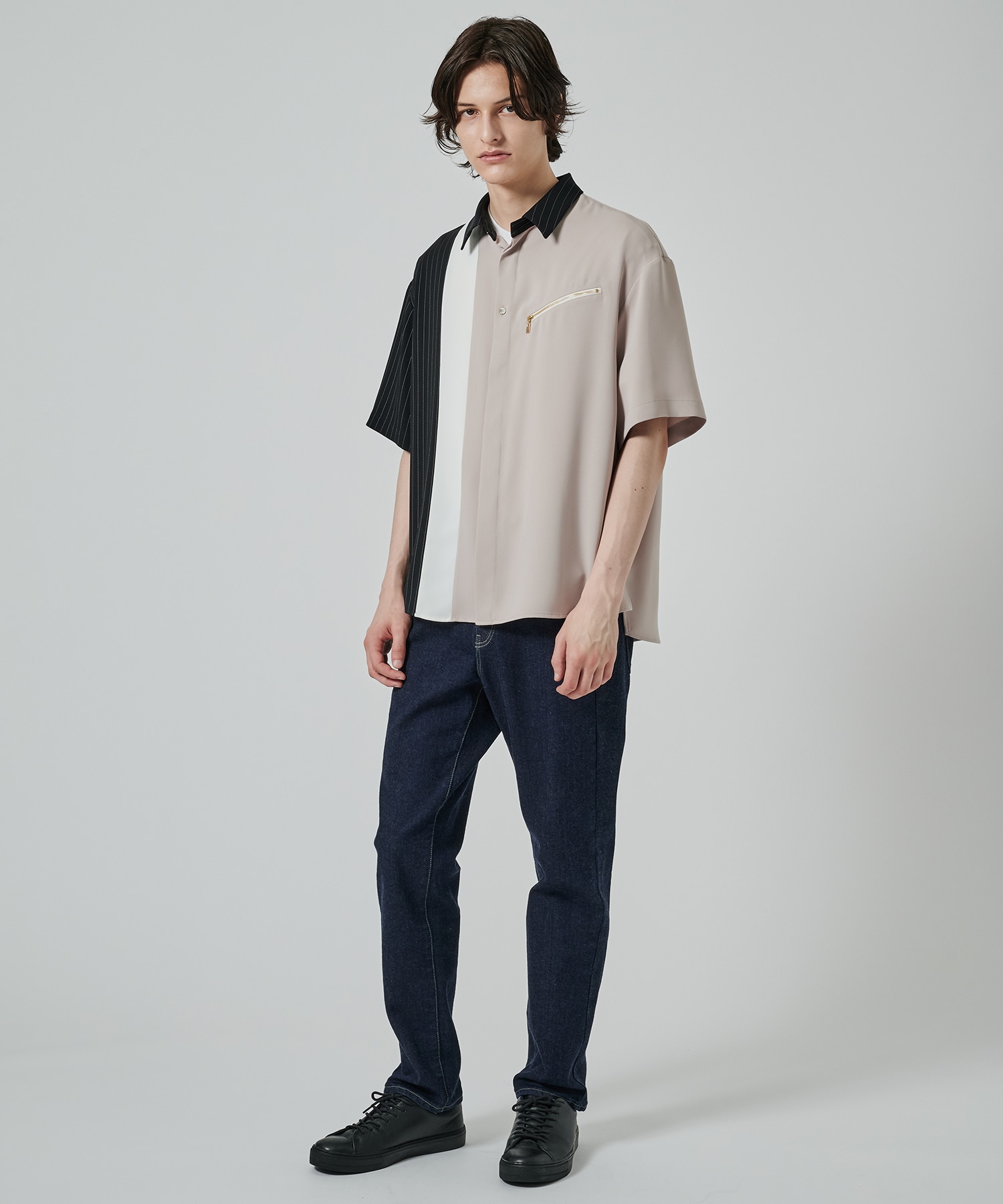 Double Satin Bi Color Short Sleeve Shirt CULLNI