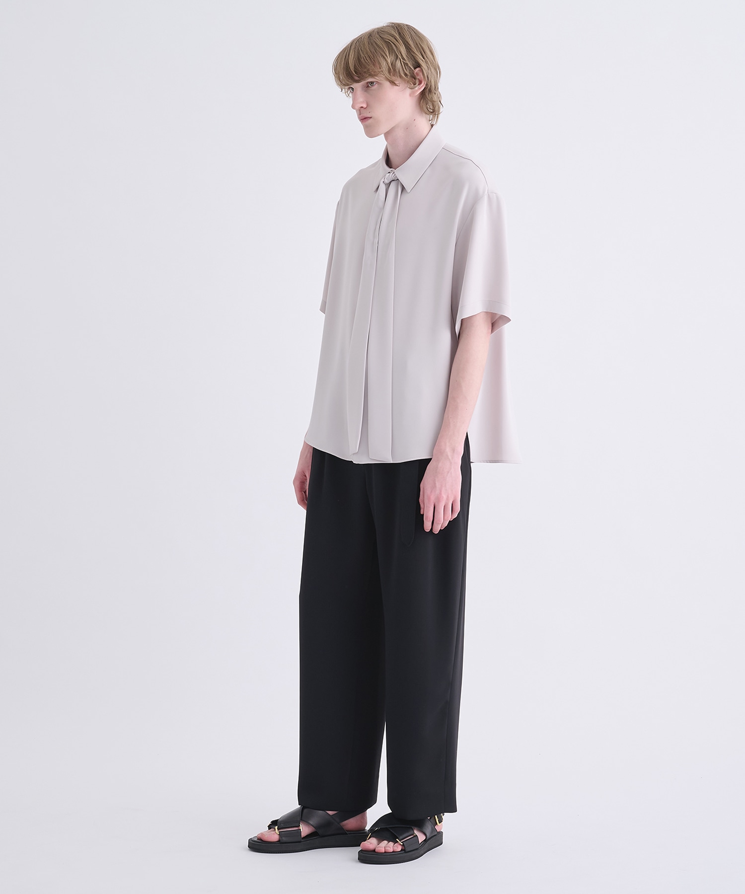 Double Satin Bow Tie Short Sleeve Shirt CULLNI