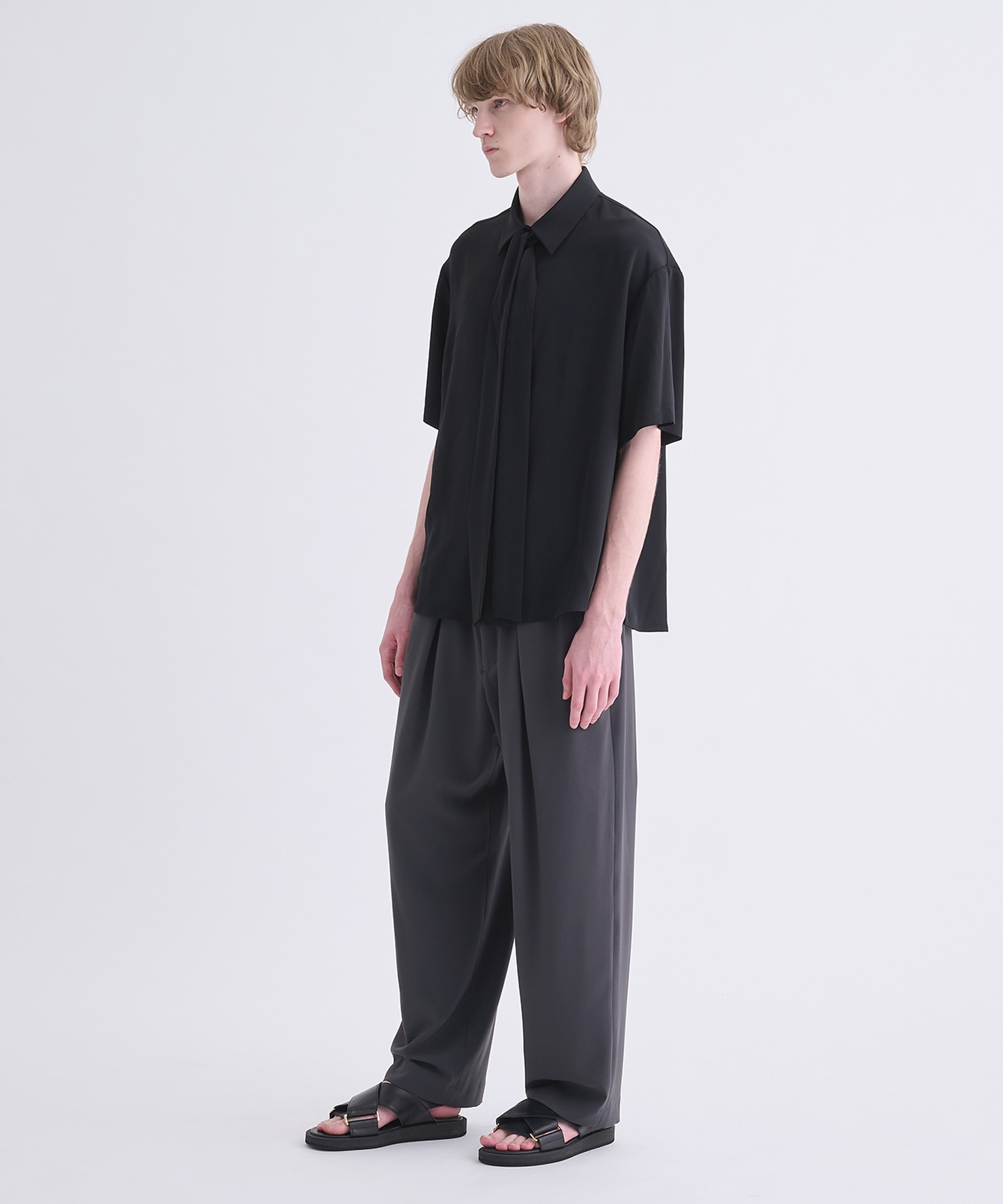 Double Satin Bow Tie Short Sleeve Shirt CULLNI