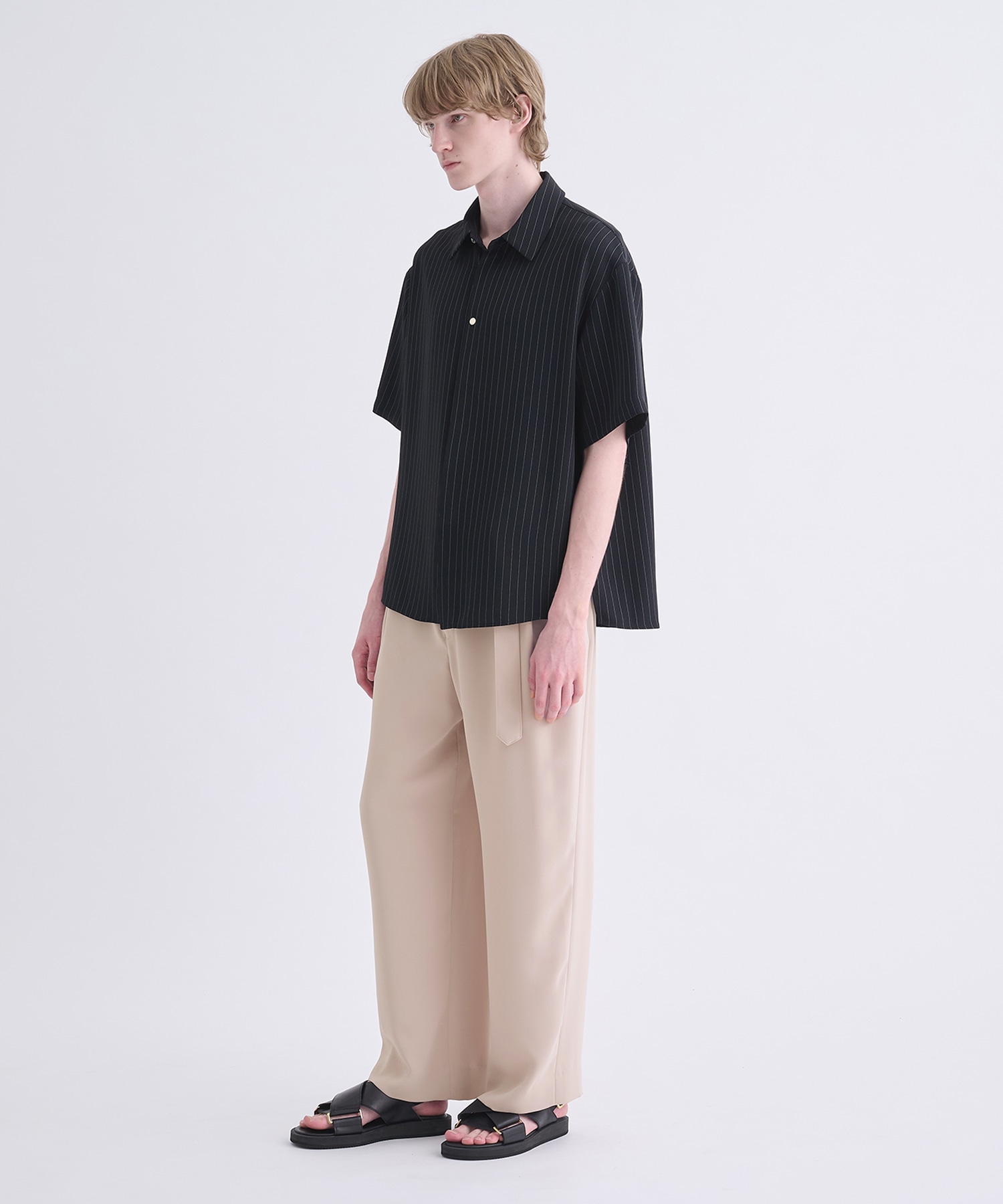 Double Satin Stripe Bow Tie Short Sleeve Shirt CULLNI