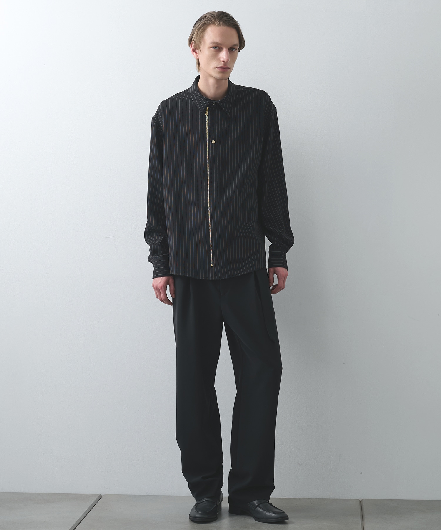 Stripe Double Cloth Zip Up L/S Shirt CULLNI