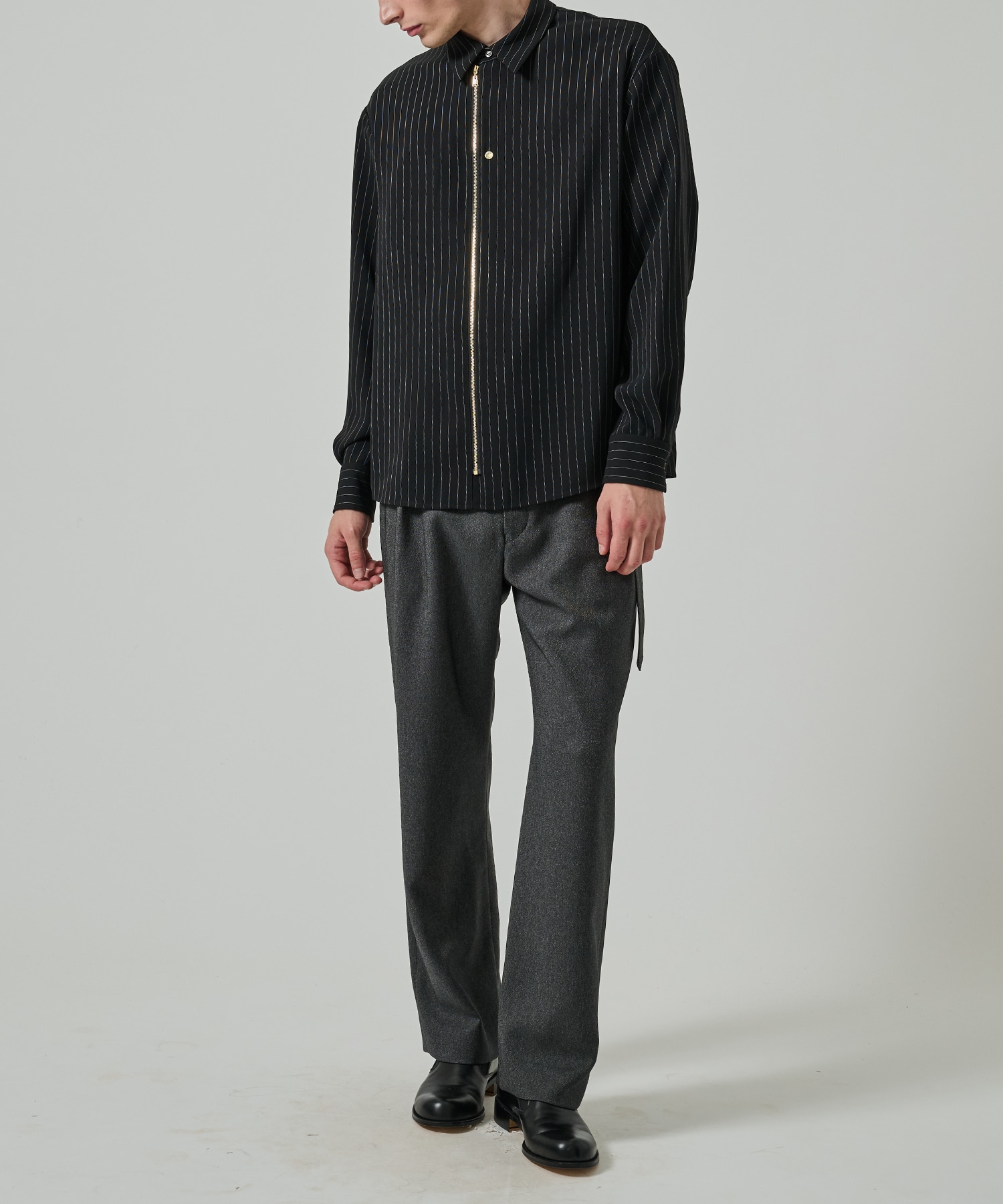 Stripe Double Cloth Zip Up L/S Shirt CULLNI
