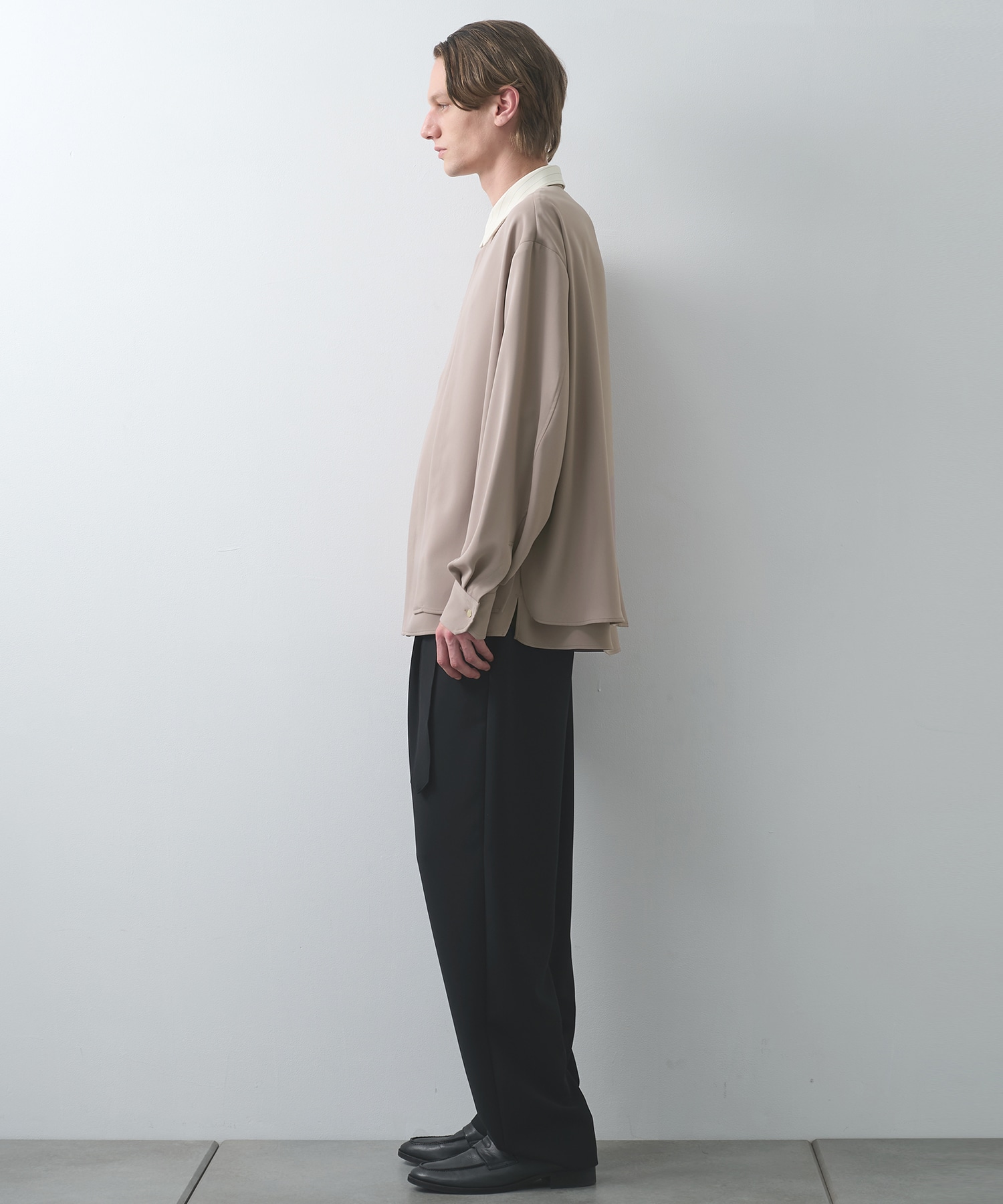 Stripe Collar Double Cloth Asymmetrical Layered Shirt CULLNI