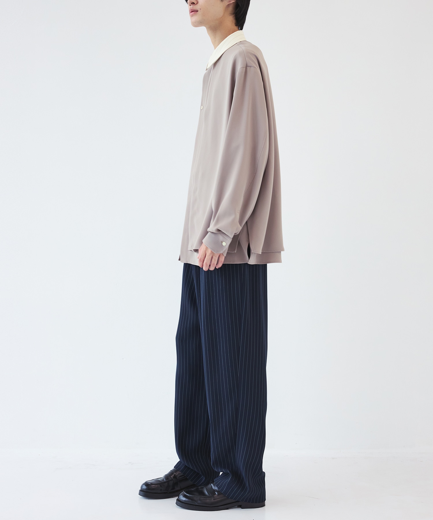 Stripe Collar Double Cloth Asymmetrical Layered Shirt CULLNI