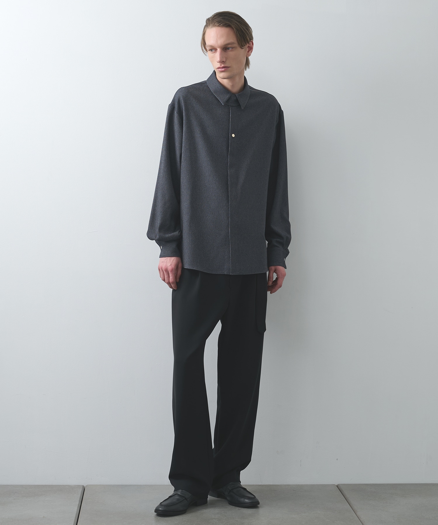 Faux Denim Front Fly Chin Tab Shirt CULLNI