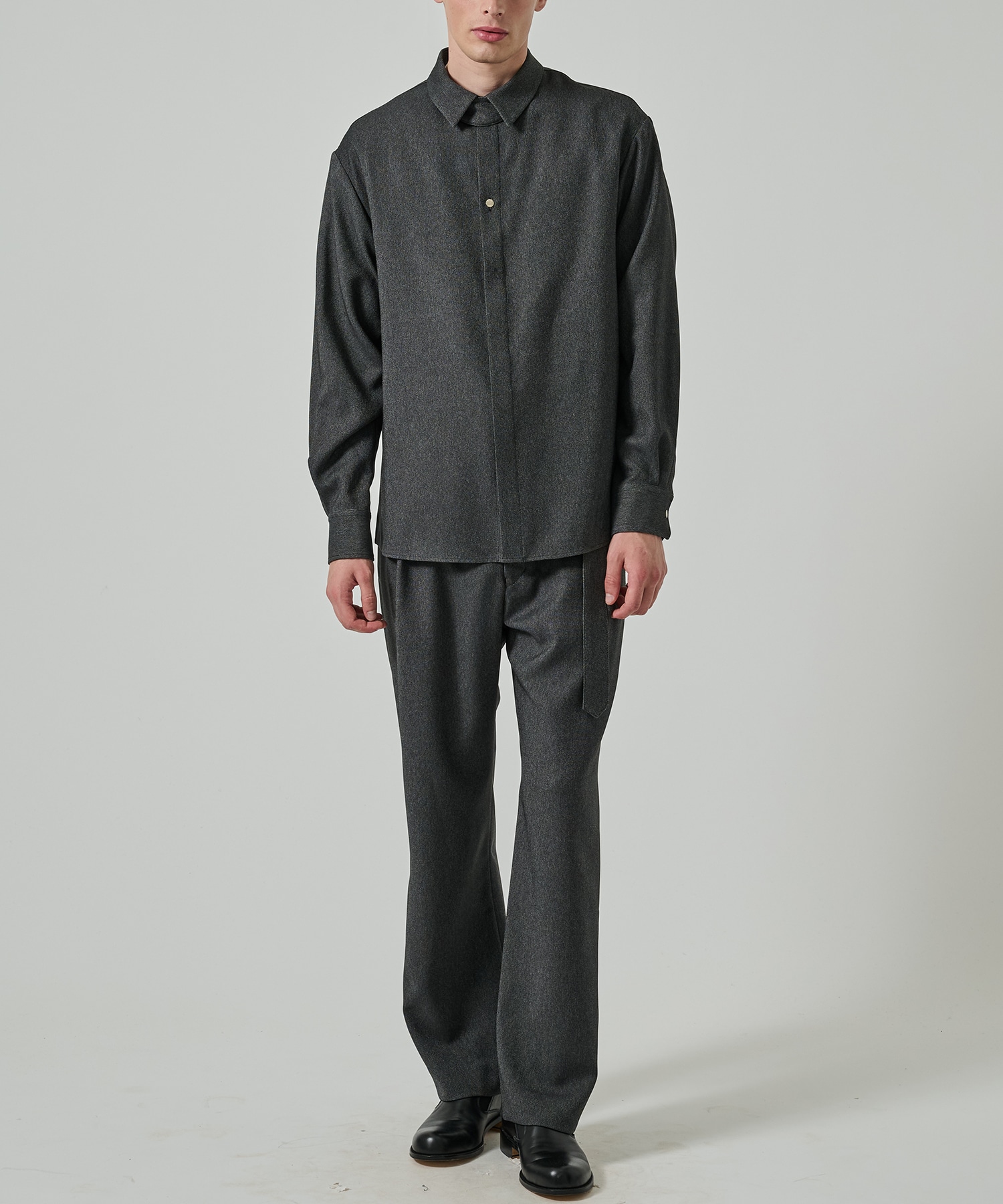 Faux Denim Front Fly Chin Tab Shirt CULLNI