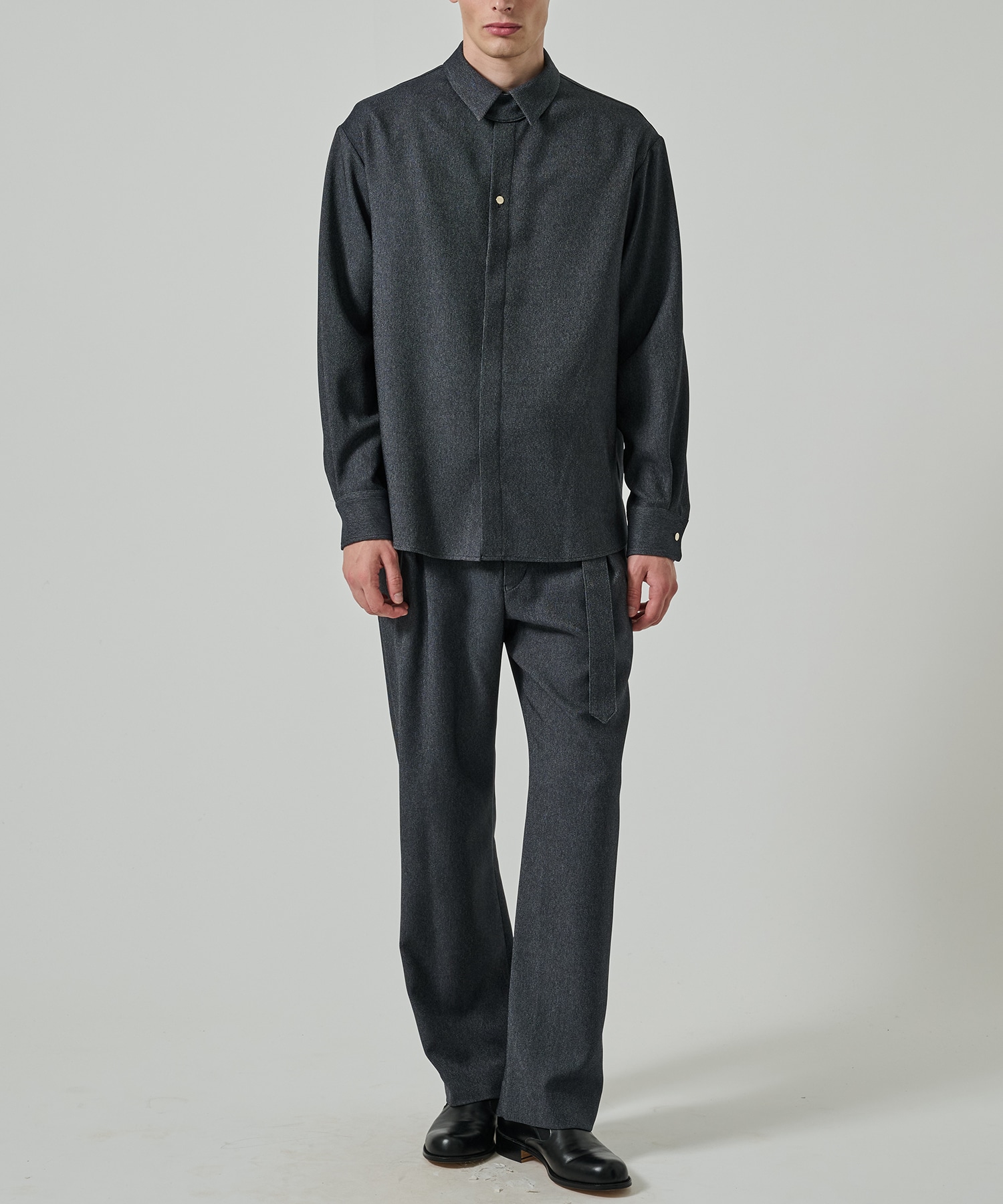 Faux Denim Front Fly Chin Tab Shirt CULLNI