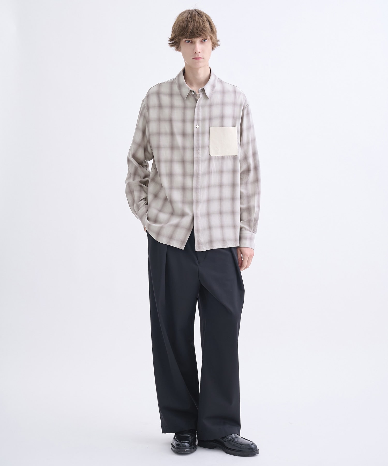 別注 Leather Pocket L/S Check Shirts CULLNI