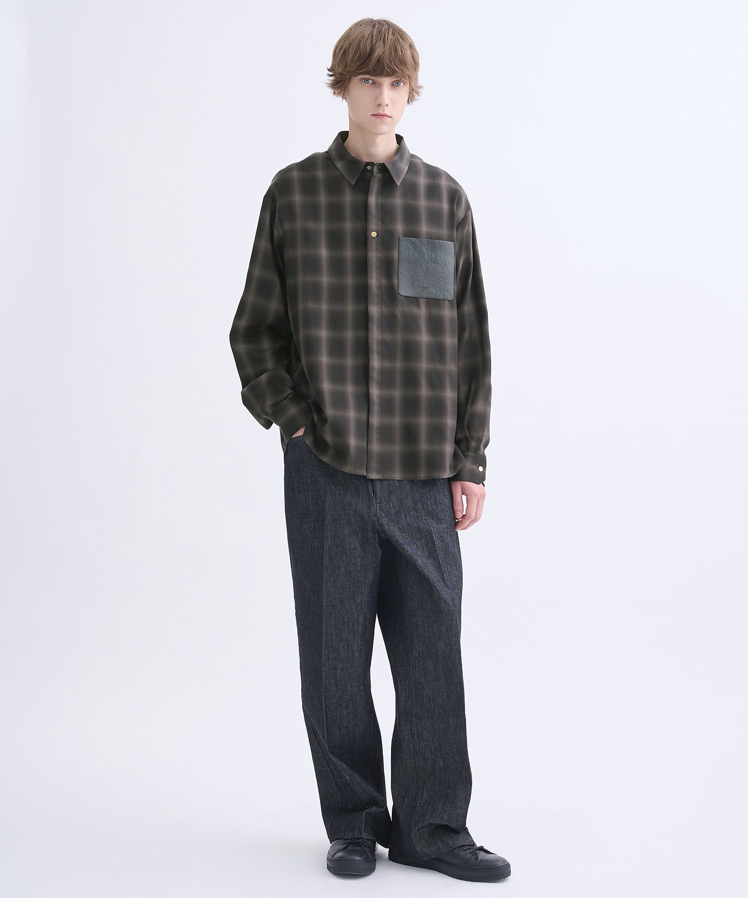別注 Leather Pocket L/S Check Shirts CULLNI