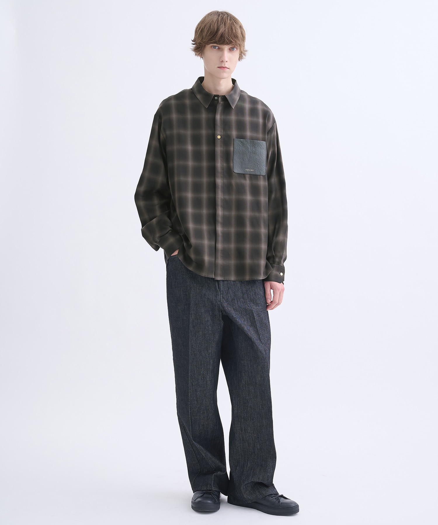 別注 Leather Pocket L/S Check Shirts CULLNI