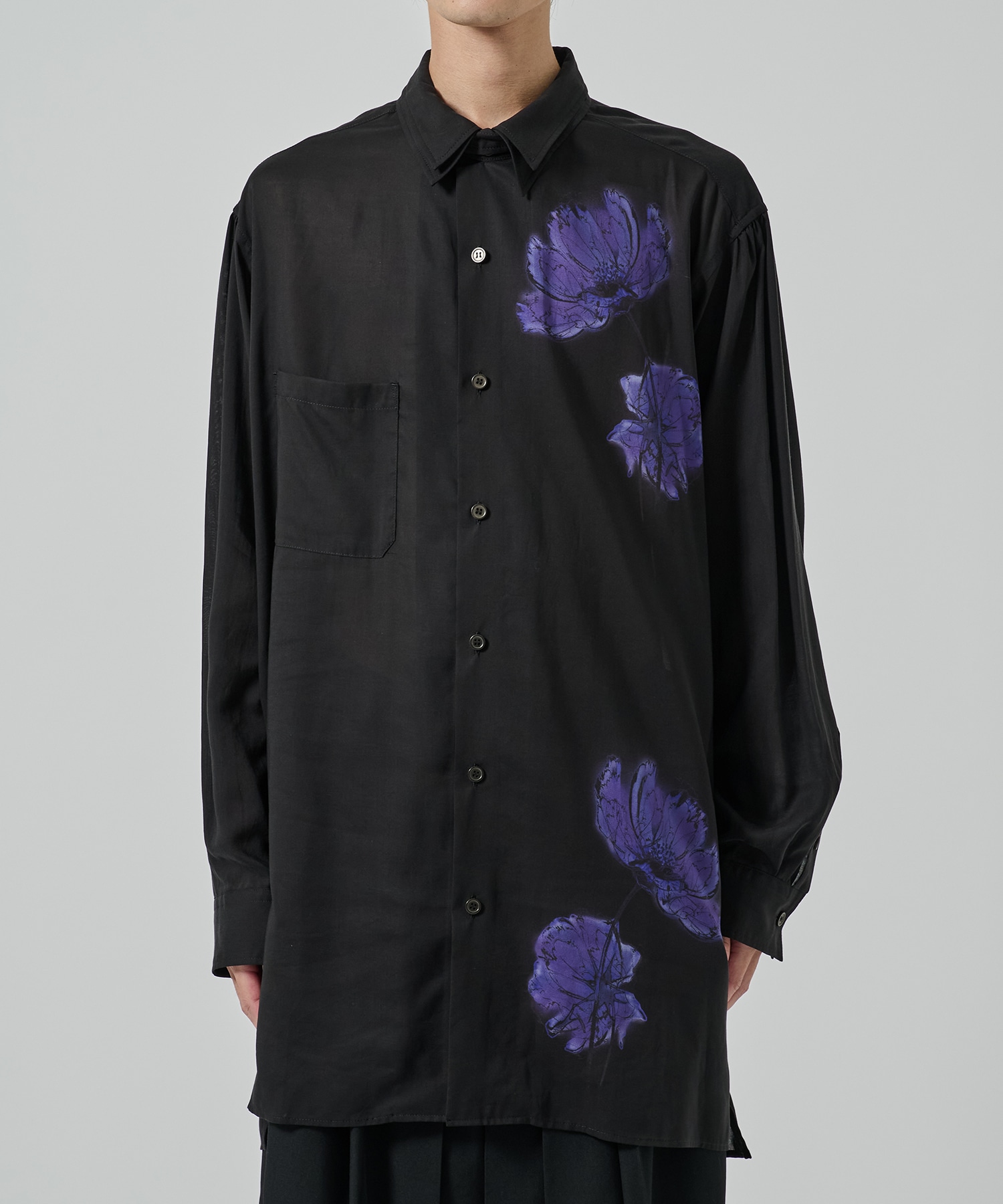 FLORAL PRINT DOUBLE COLLAR SLANTED POCKET SHIRT GroundY
