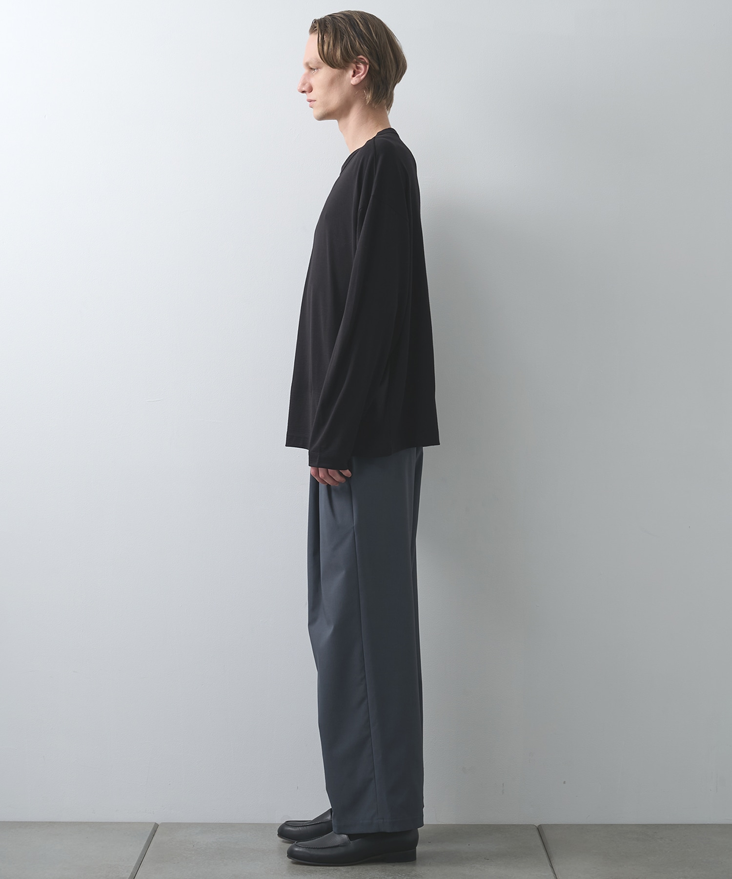 スーパー160'sウール 防縮天竺 / コンフォートフィットL/S Tee, Black MARKAWARE/marka