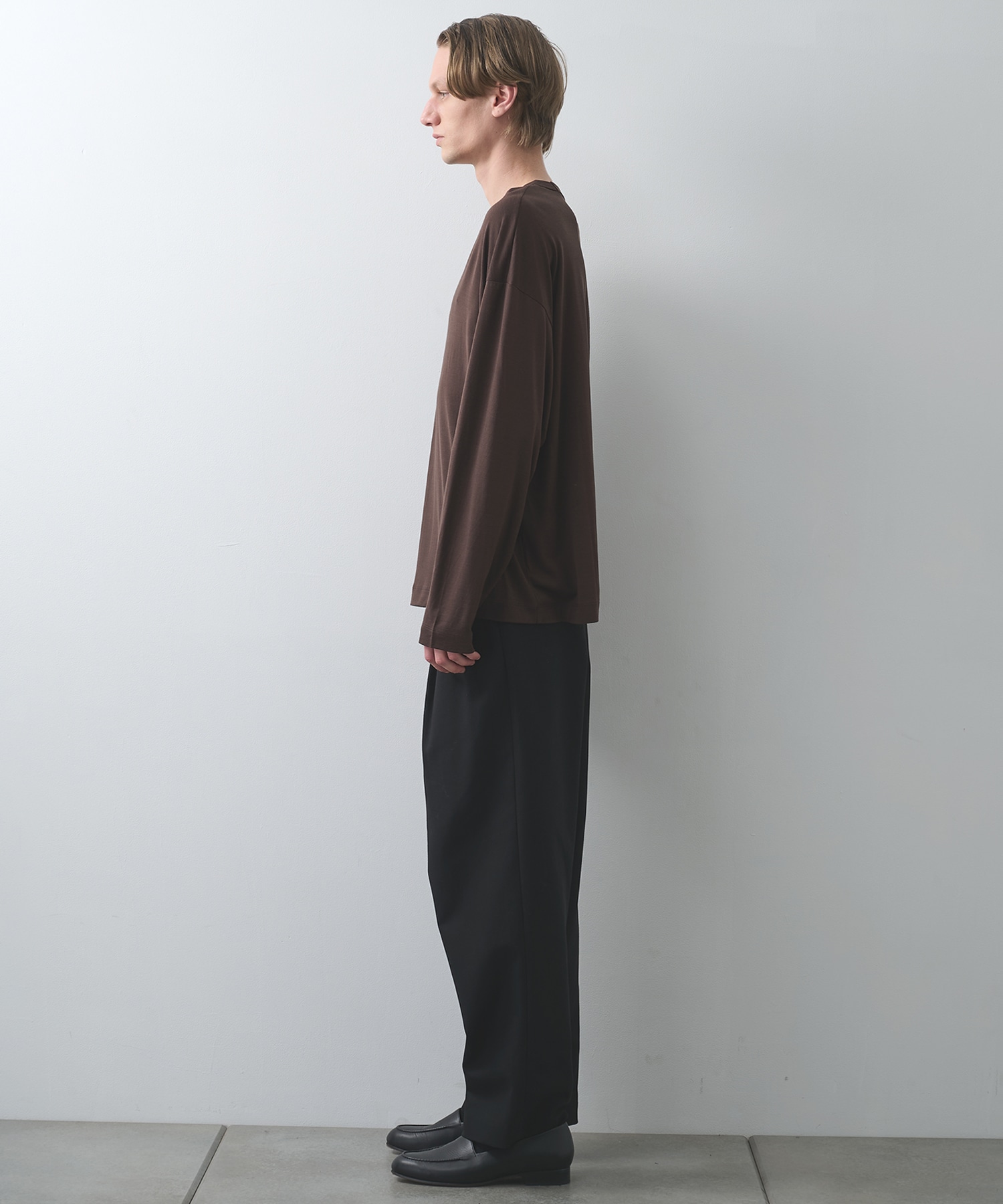 スーパー160'sウール 防縮天竺 / コンフォートフィットL/S Tee, Black MARKAWARE/marka