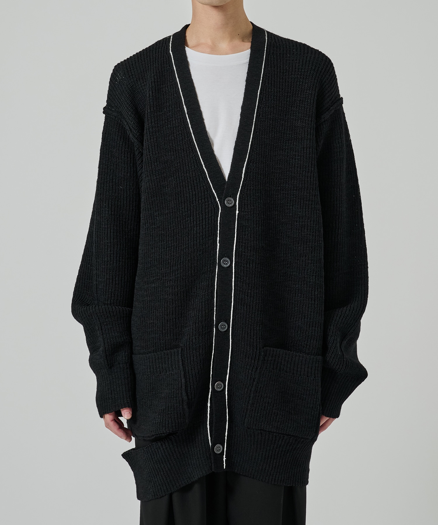 Yohji Yamamoto ブラック カーディガン 裾フラシV CD｜Yohji Yamamoto