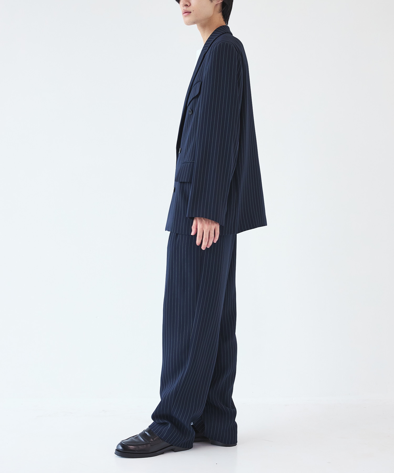 Stripe Double Cloth 3Tuck Semi Wide Pants CULLNI
