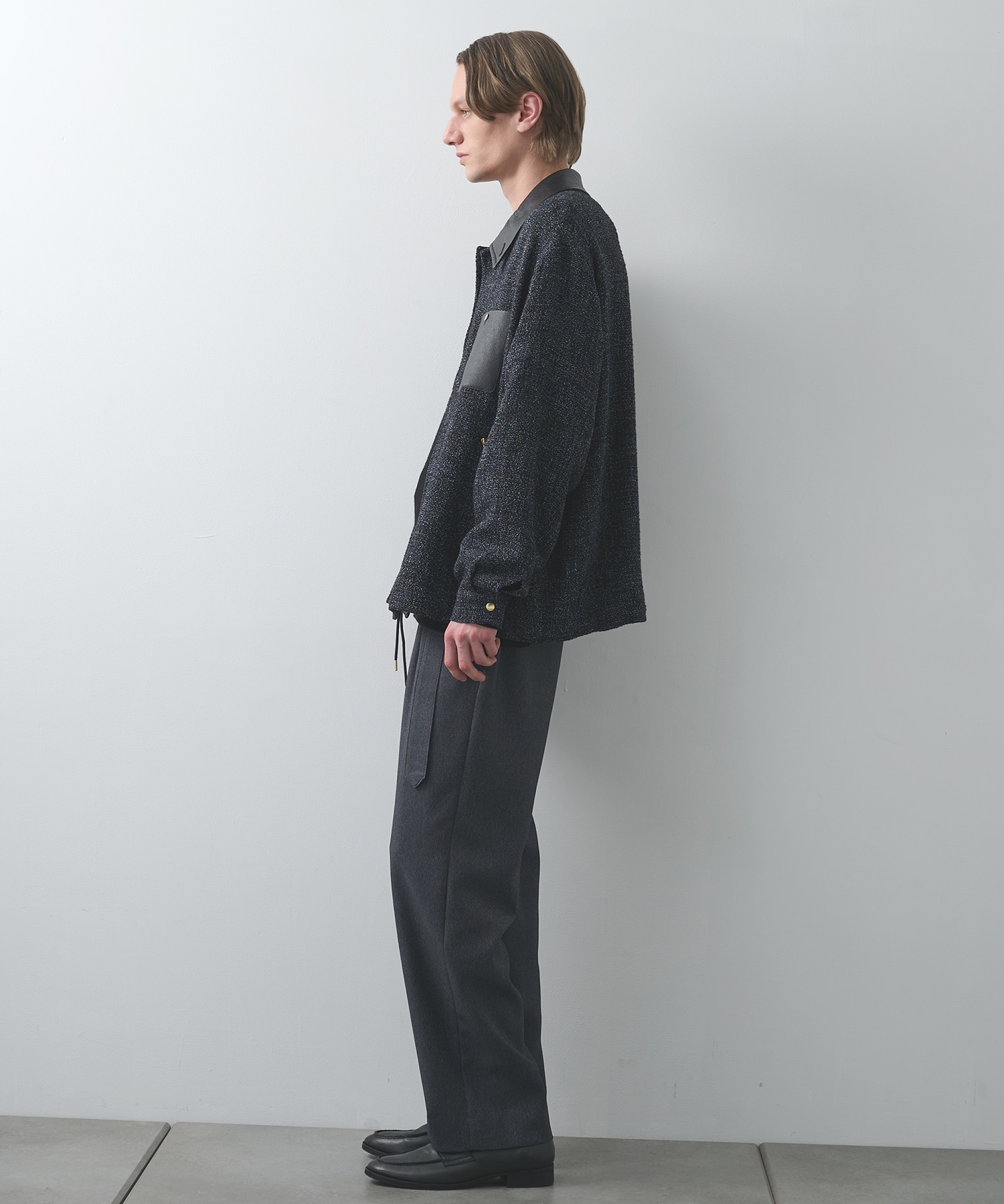 Faux Denim 1Tuck Semi Wide Pants with Long Belt CULLNI