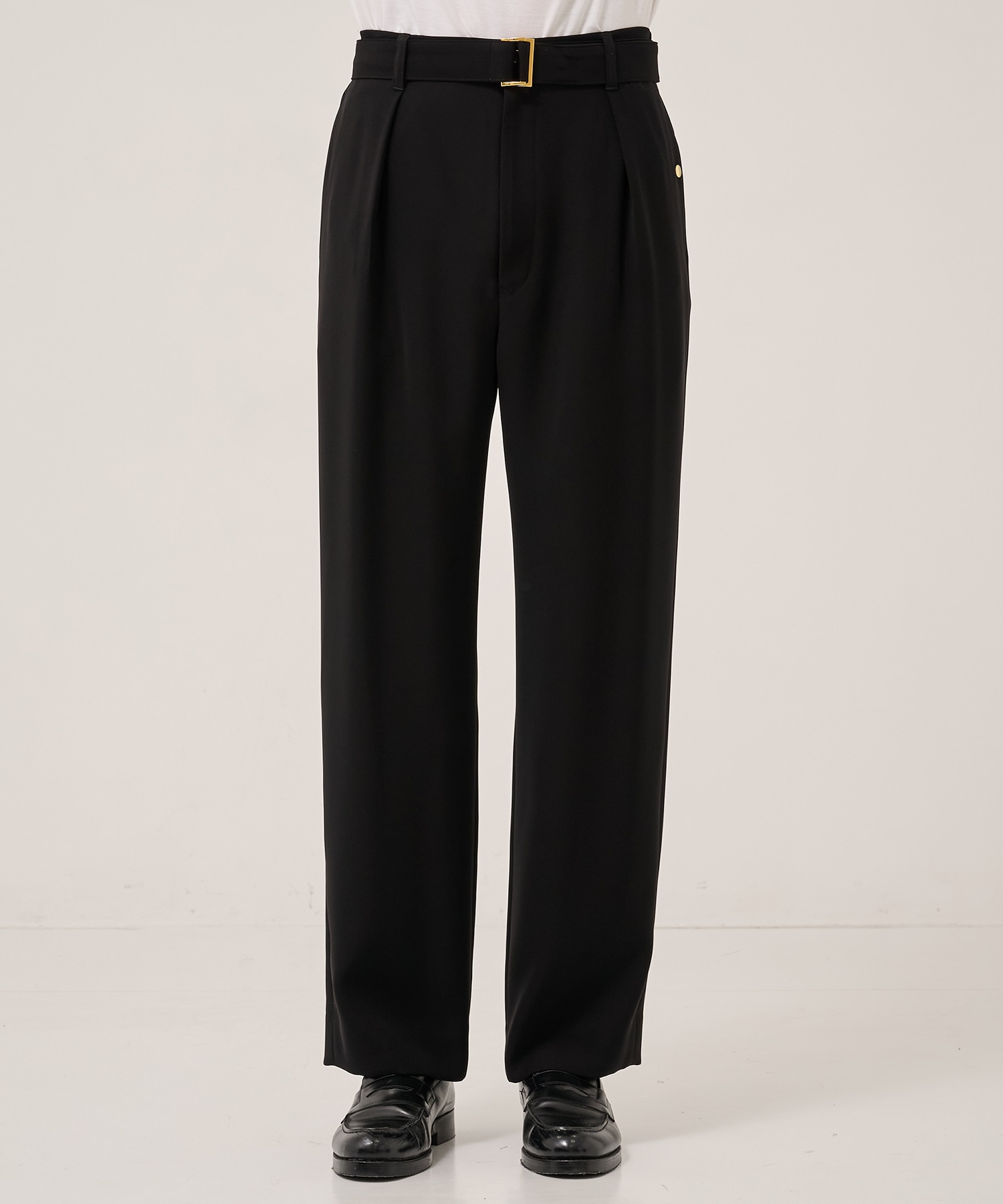 Double Cloth Twill 1Tuck Semi Wide Pants with Long Belt CULLNI