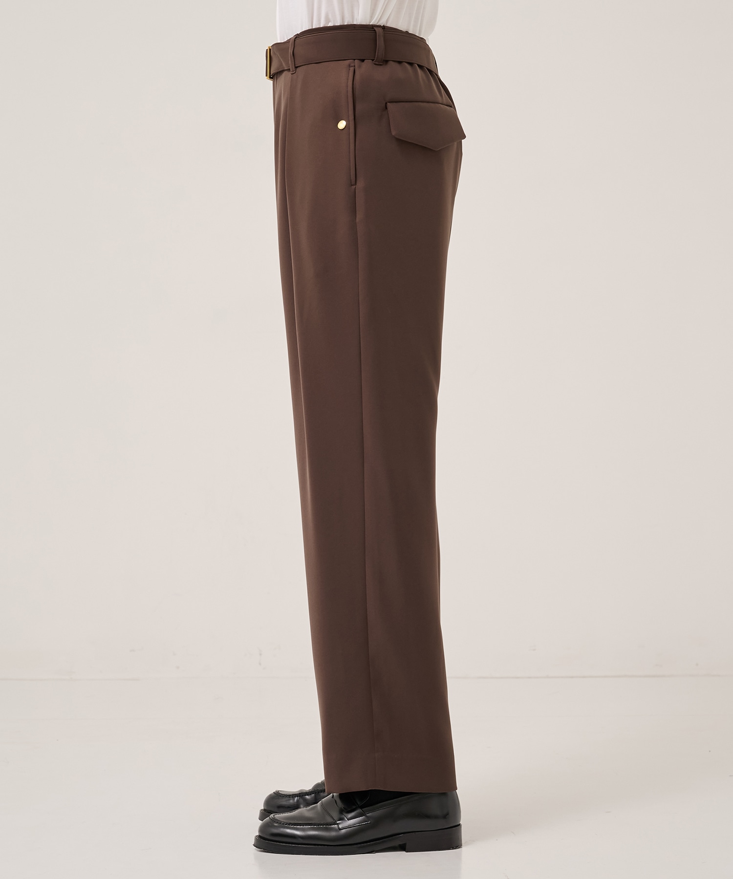 Double Cloth Twill 1Tuck Semi Wide Pants with Long Belt CULLNI