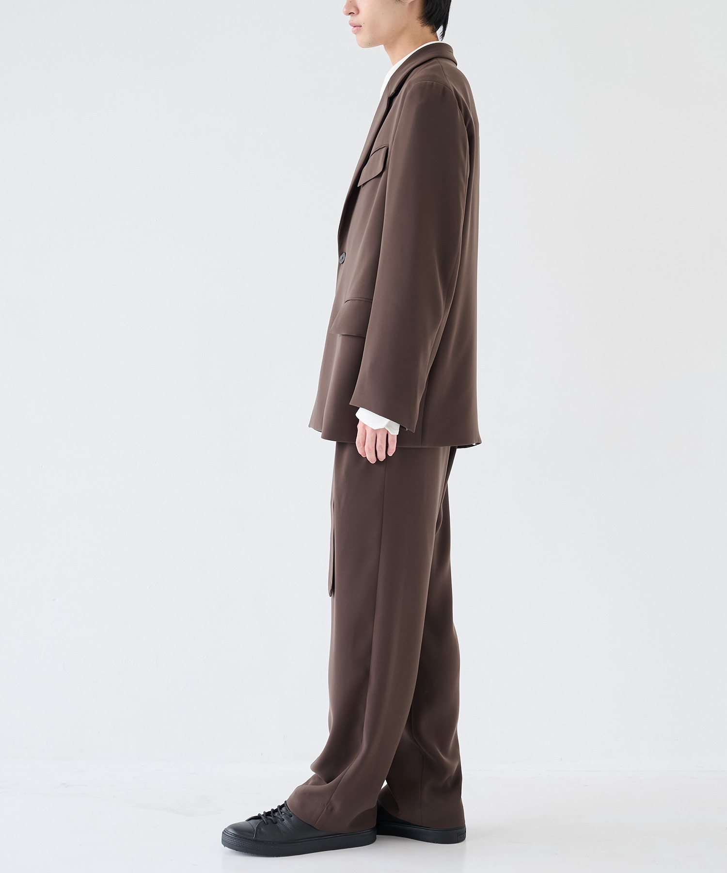 Double Cloth Twill 1Tuck Semi Wide Pants with Long Belt CULLNI