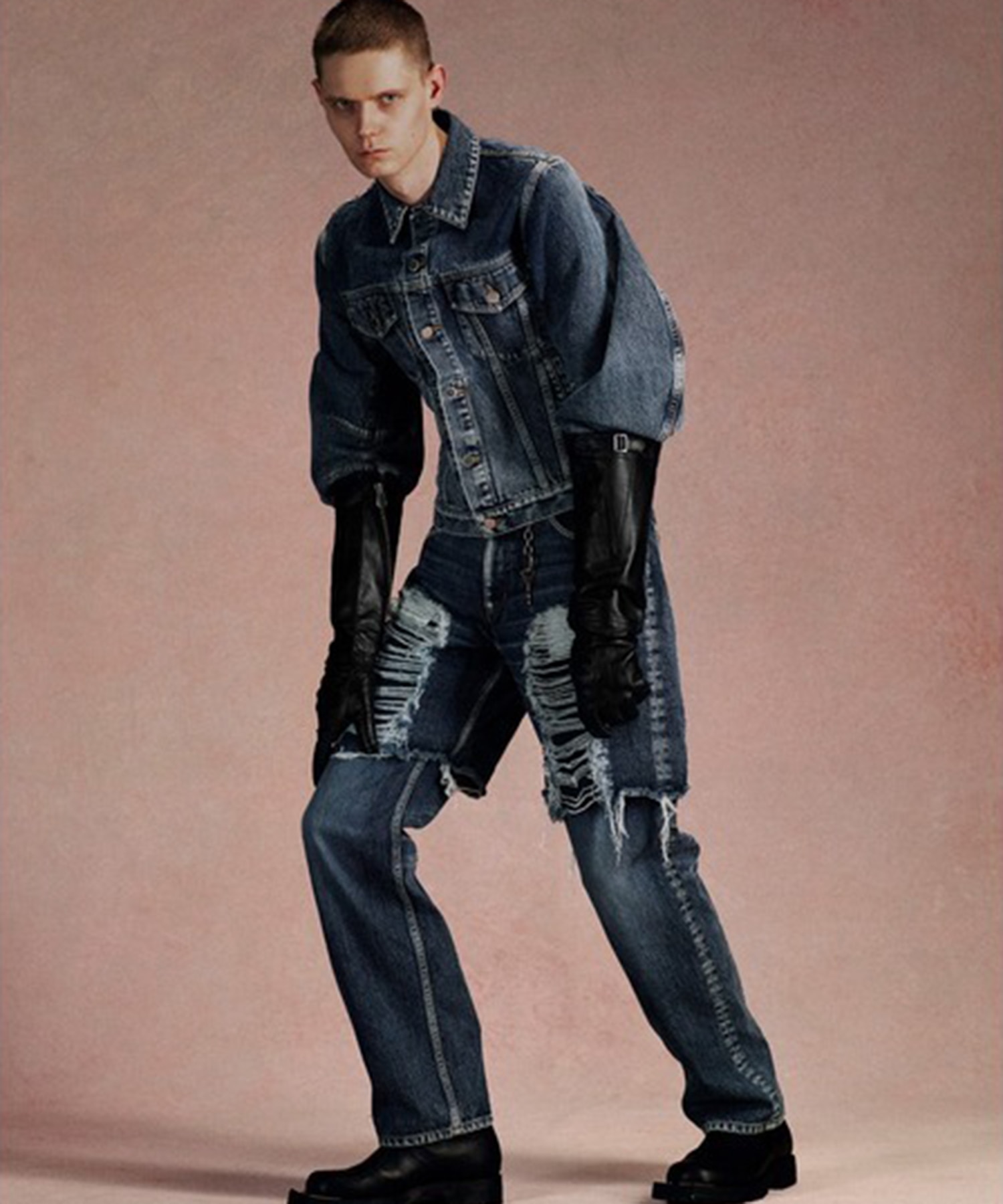 WASHED DENIM MASSIVE ROUNDED SLEEVE JACKET JOHN LAWRENCE SULLIVAN