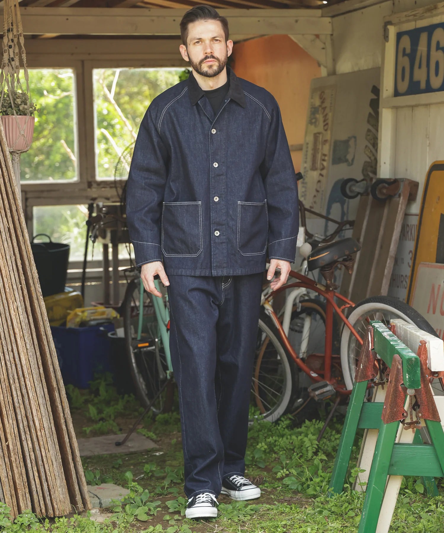 RINSE WASH 12oz CRUNCH DEINIM /5-BUTTON COVERALL MR.OLIVE