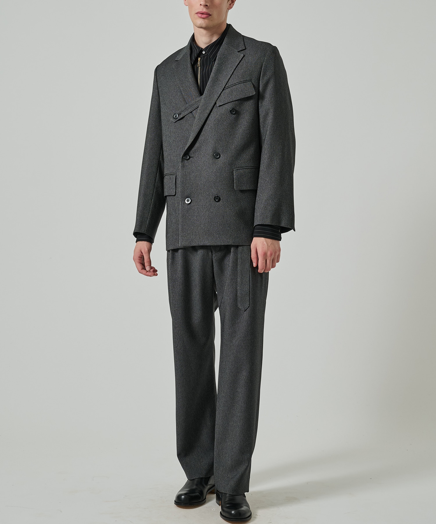 Faux Denim Slant Belt Tailored Jacket CULLNI