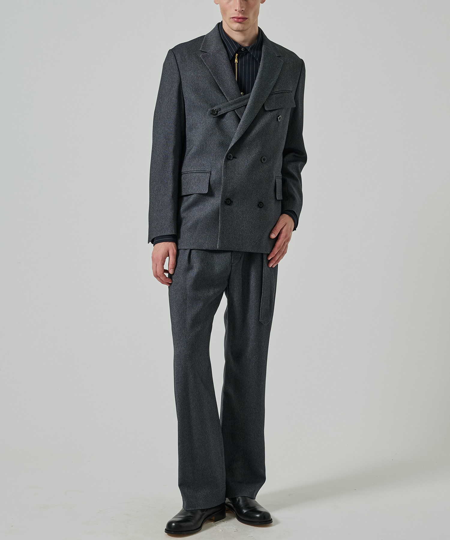 Faux Denim Slant Belt Tailored Jacket CULLNI