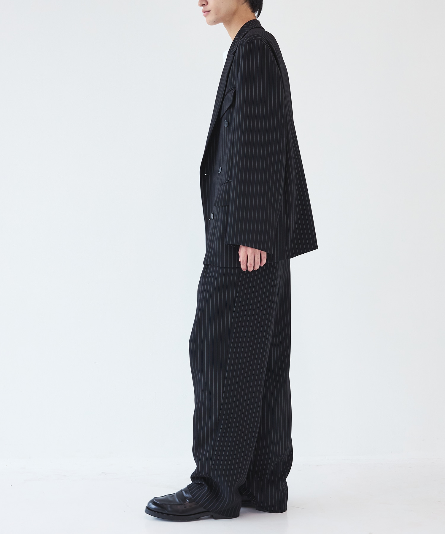 Stripe Double Cloth Slant Belt Tailored Jacket CULLNI