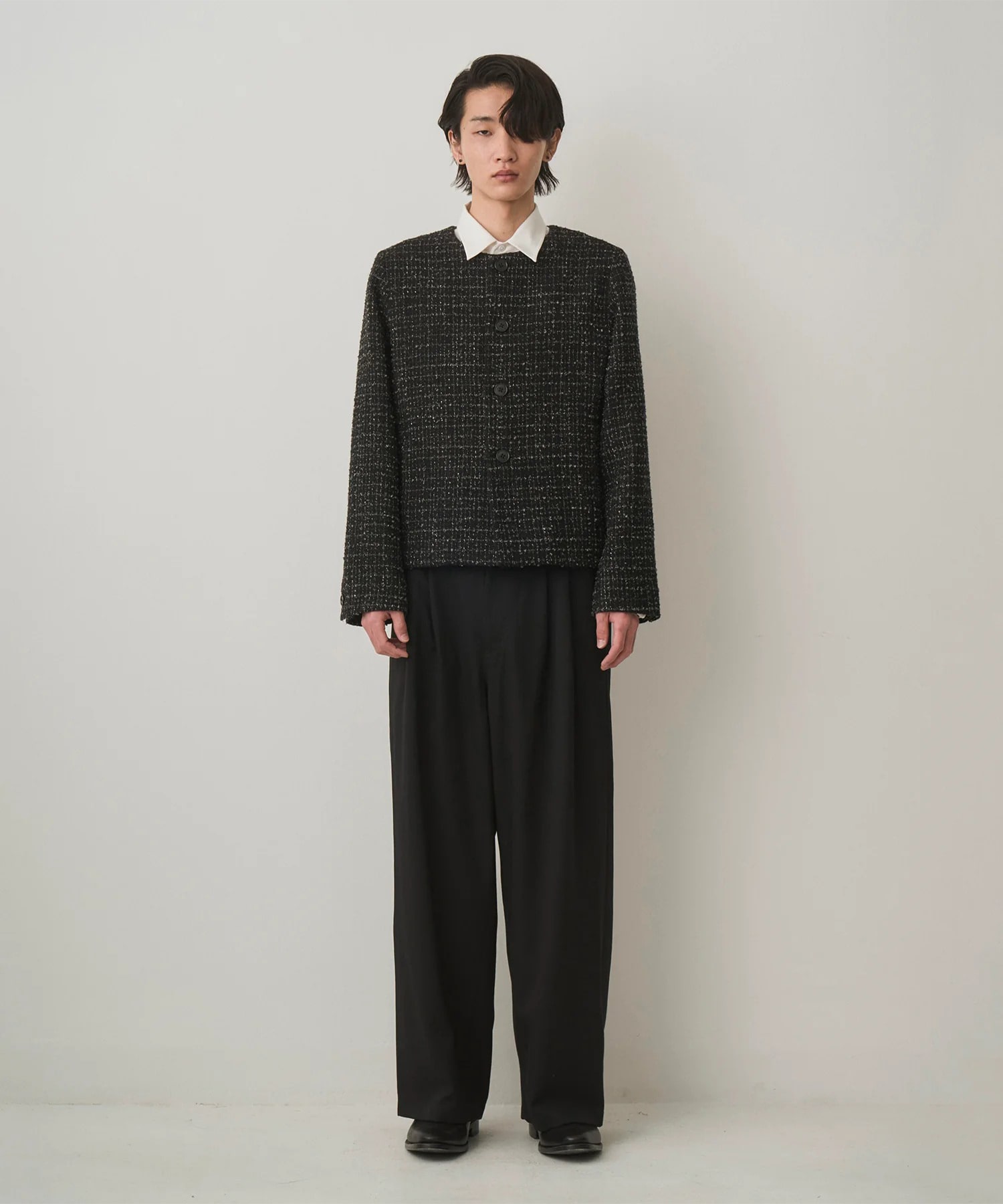 FANCY TWEED NO-COLLAR JACKET JUHA