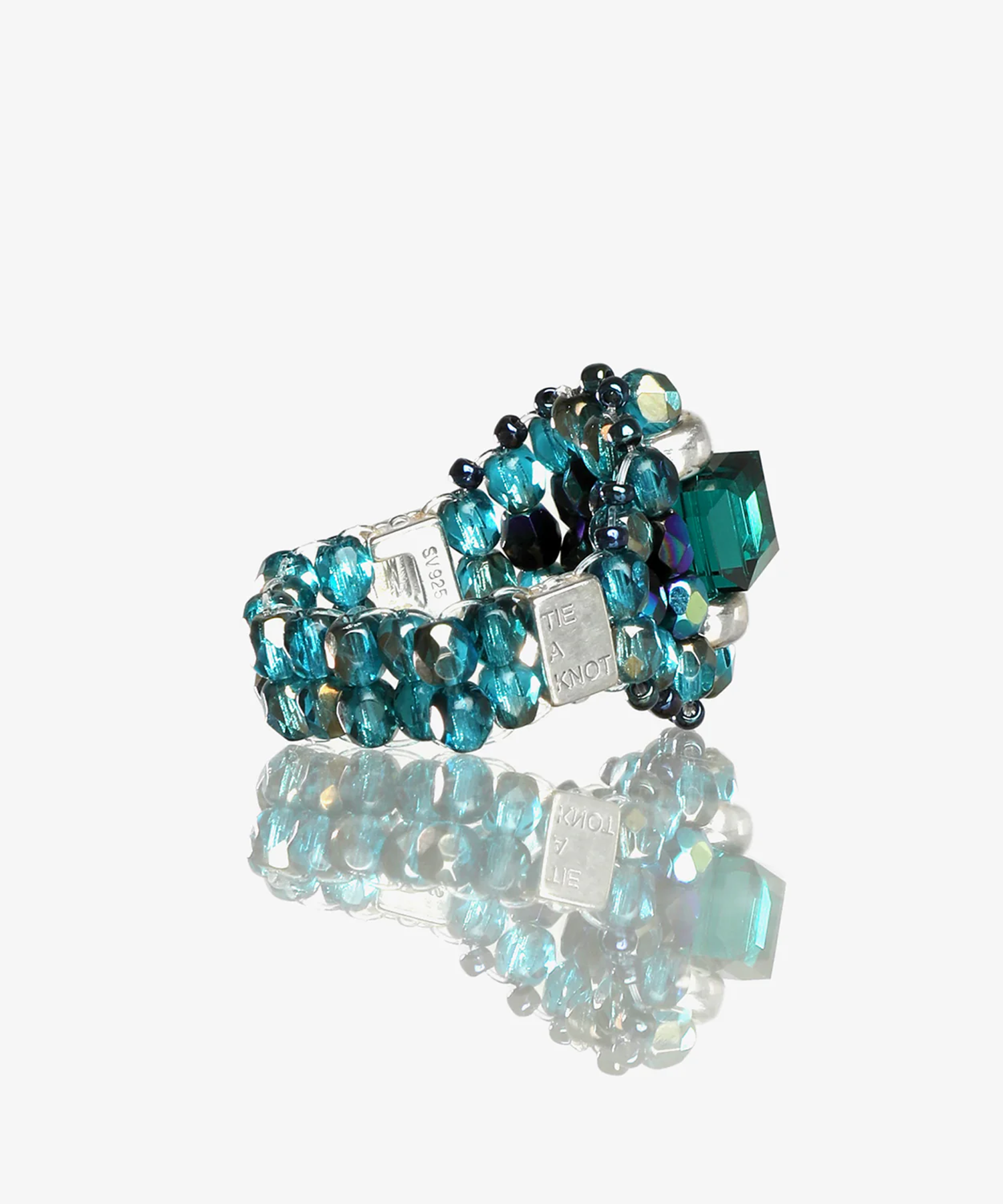 Needles x Tie A Knot Square Crystal Beads Ring NEEDLES