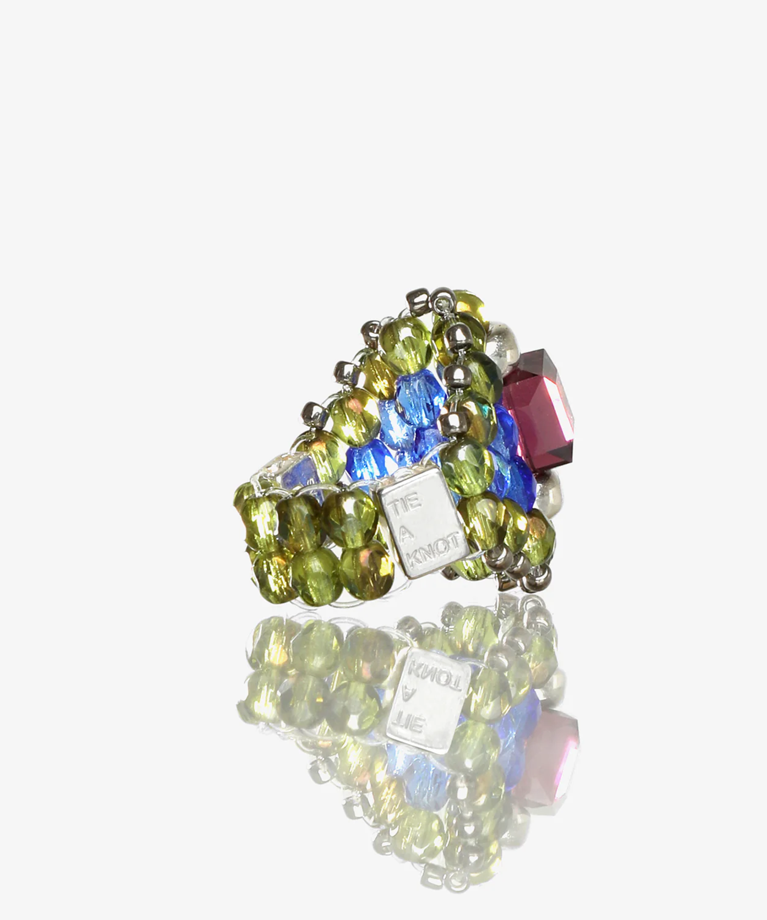 Needles x Tie A Knot Square Crystal Beads Ring NEEDLES