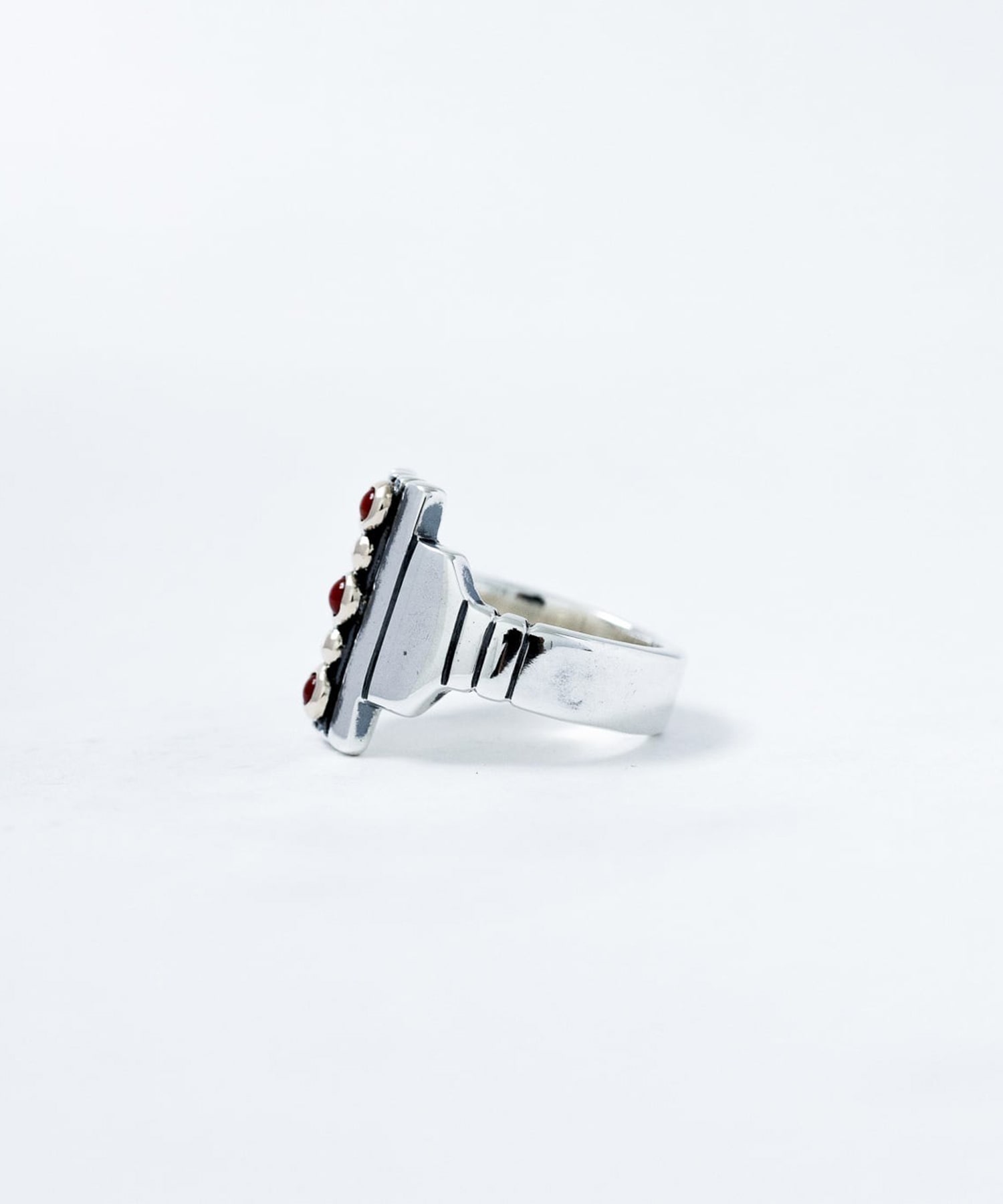 R-077 K10 コーラル付き Brick ring【Rectangle】 WAKAN SILVER SMITH