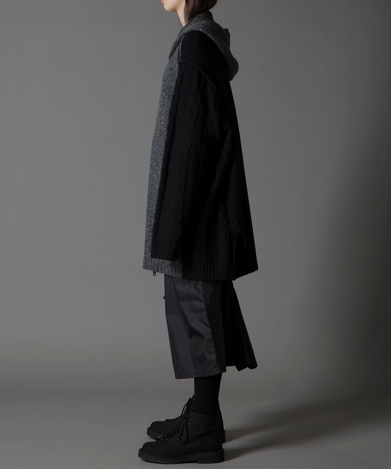 FINE MERINO WOOL CABLE SWITCH UNBALANCE HOODIE GroundY