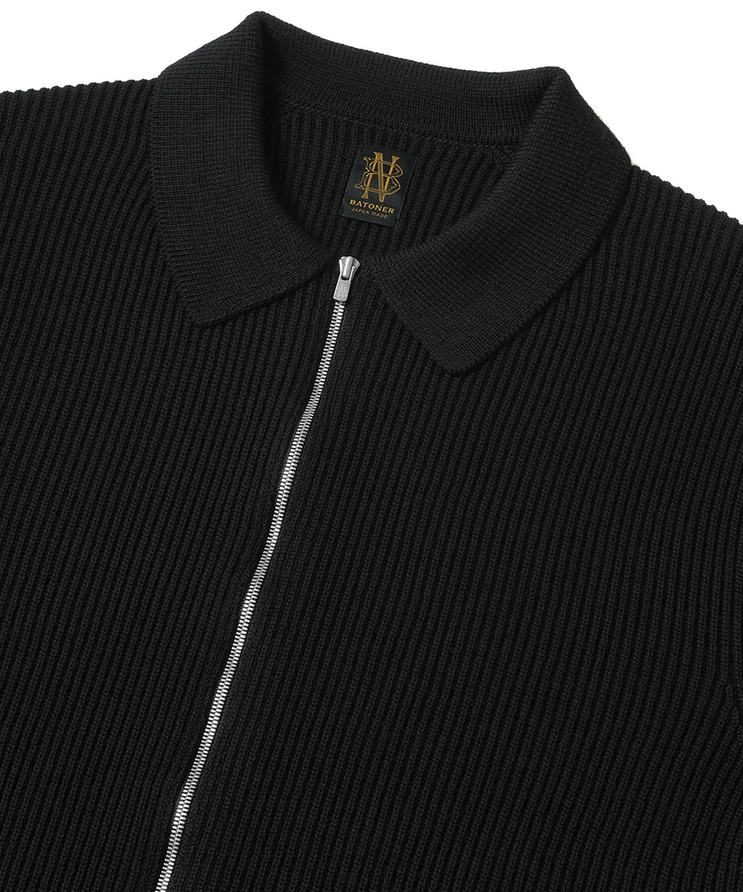 SOLID WOOL RIB POLO ZIP UP CARDIGAN BATONER