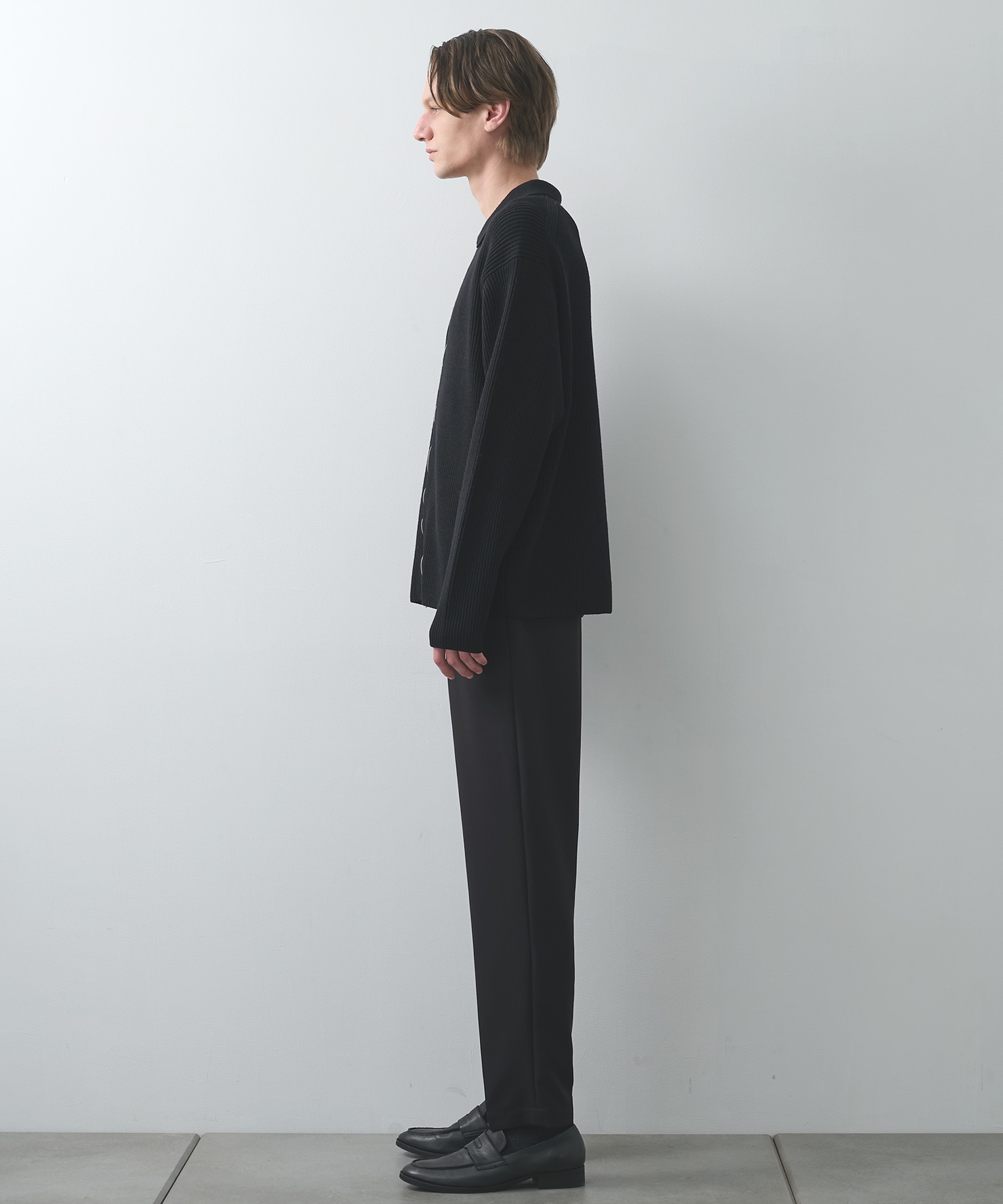 SOLID WOOL RIB POLO ZIP UP CARDIGAN BATONER