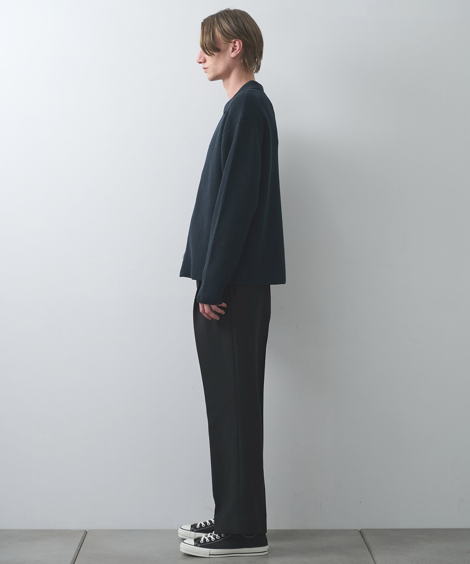 SOLID WOOL RIB POLO ZIP UP CARDIGAN BATONER