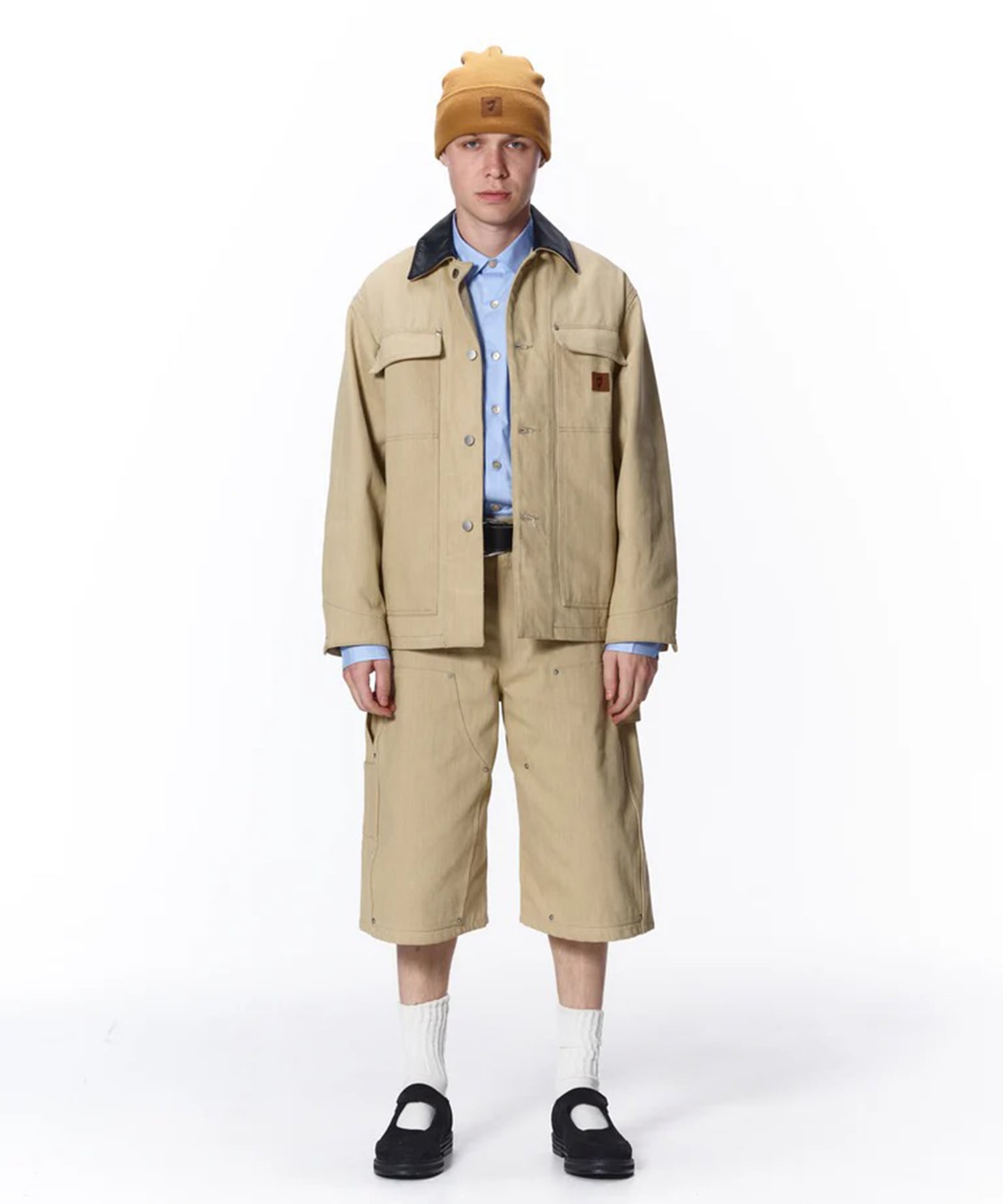 LEATHER COLLAR FADE COVERALL JieDa