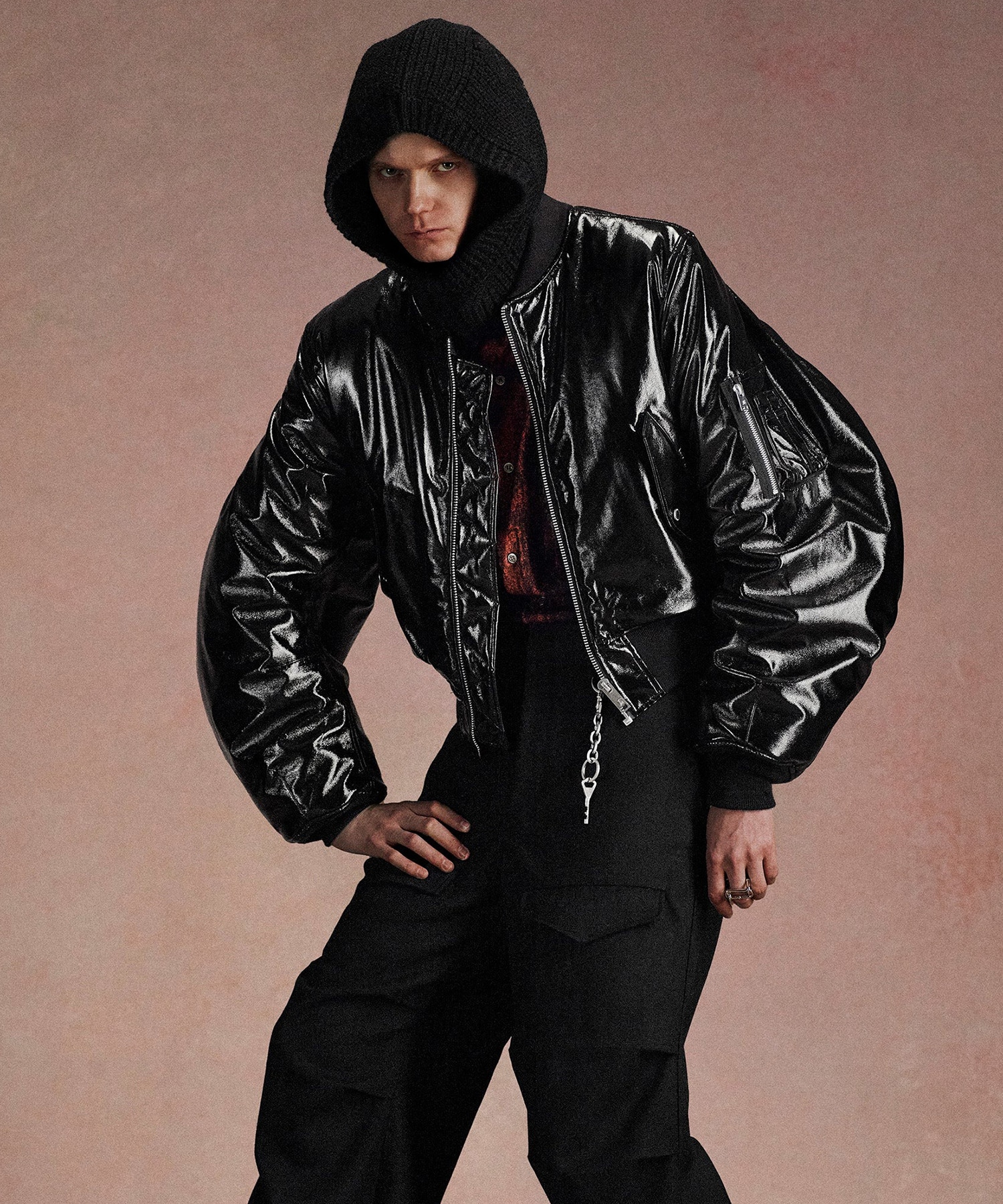 PATENT MASSIVE ROUNDED SLEEVE BOMBER JACKET JOHN LAWRENCE SULLIVAN